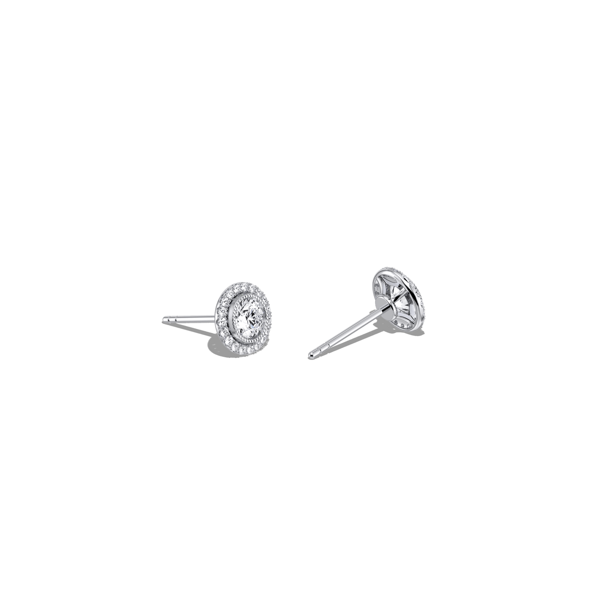 0.73CTW Round Lab Diamond Halo Stud Earrings In 14K Solid Gold/Platinum - 