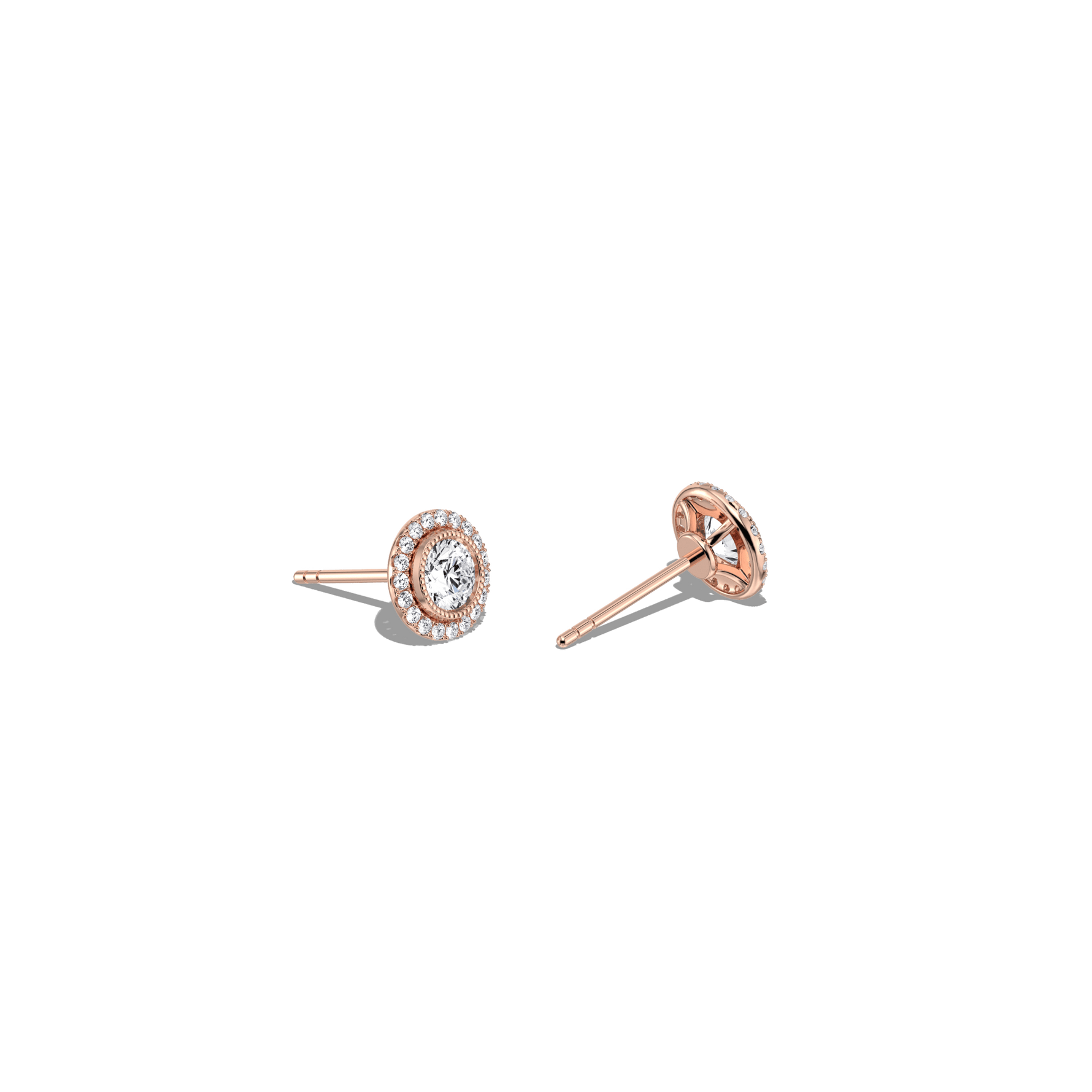 0.73CTW Round Lab Diamond Halo Stud Earrings In 14K Solid Gold/Platinum - 