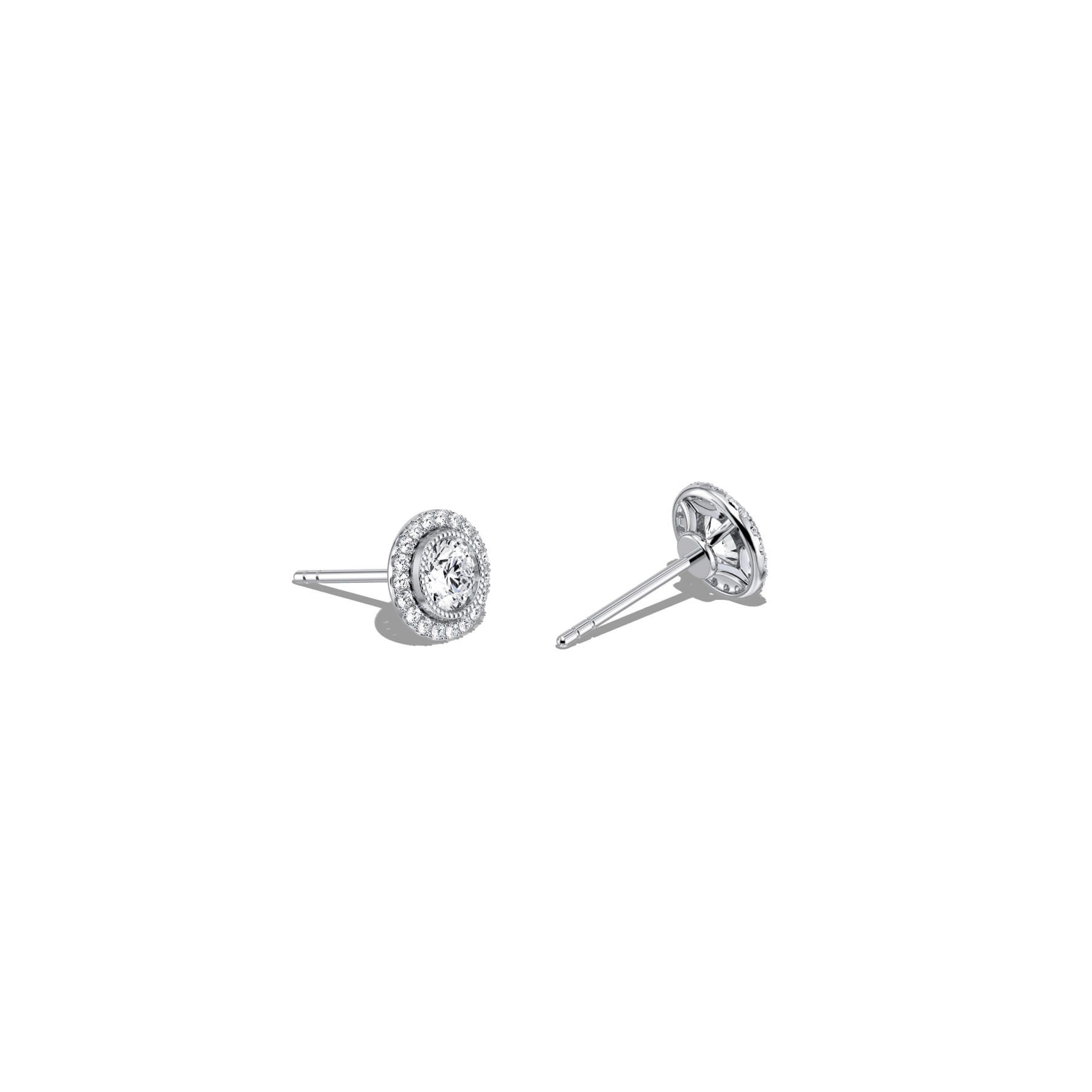 0.73CTW Round Lab Diamond Halo Stud Earrings In 14K Solid Gold/Platinum - 