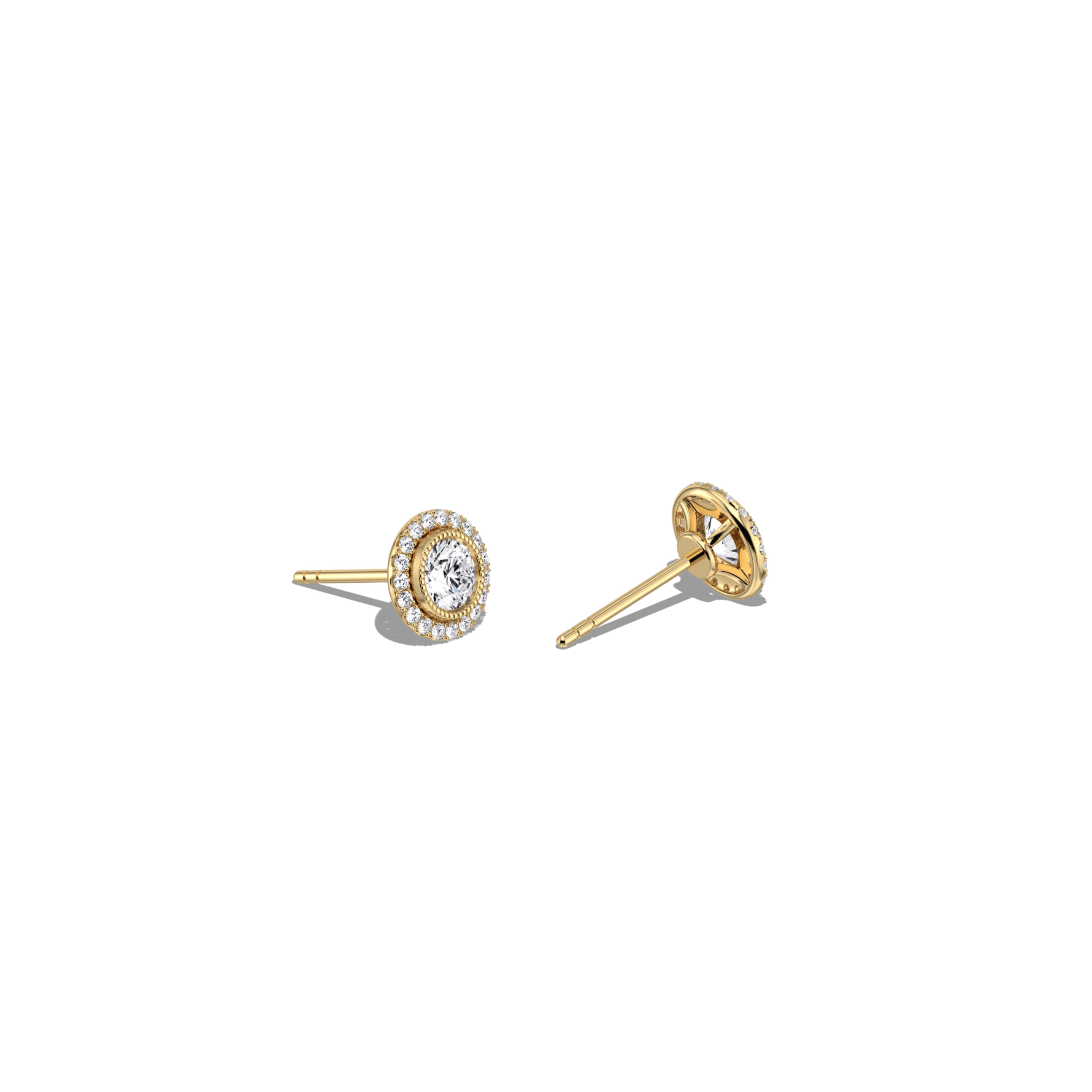 0.73CTW Round Lab Diamond Halo Stud Earrings In 14K Solid Gold/Platinum - 