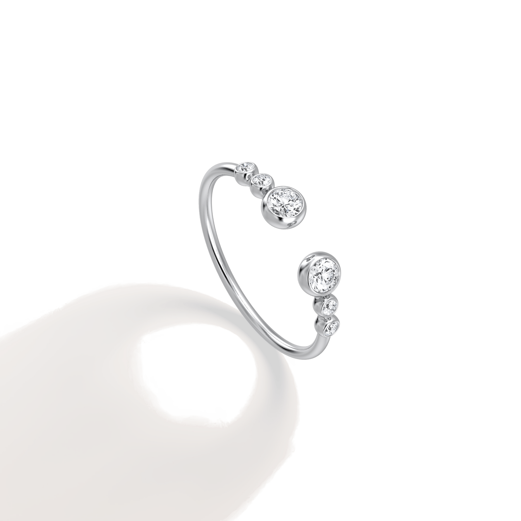 14K Solid Gold Bezel Cuff Ring With Lab Diamond - 