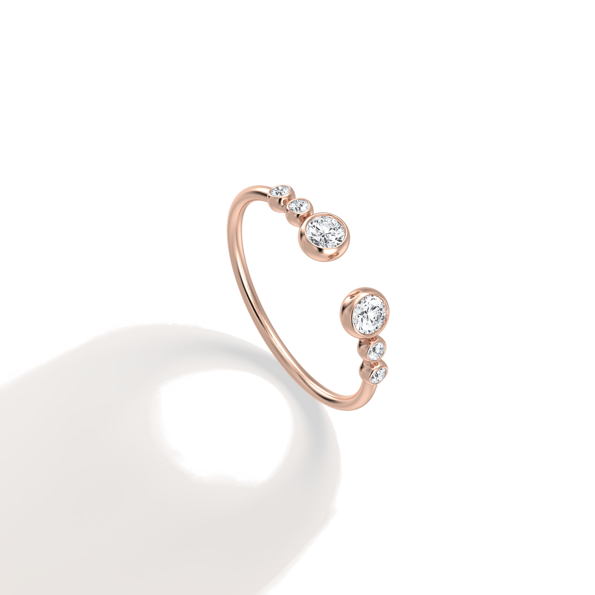 14K Solid Gold Bezel Cuff Ring With Lab Diamond - 