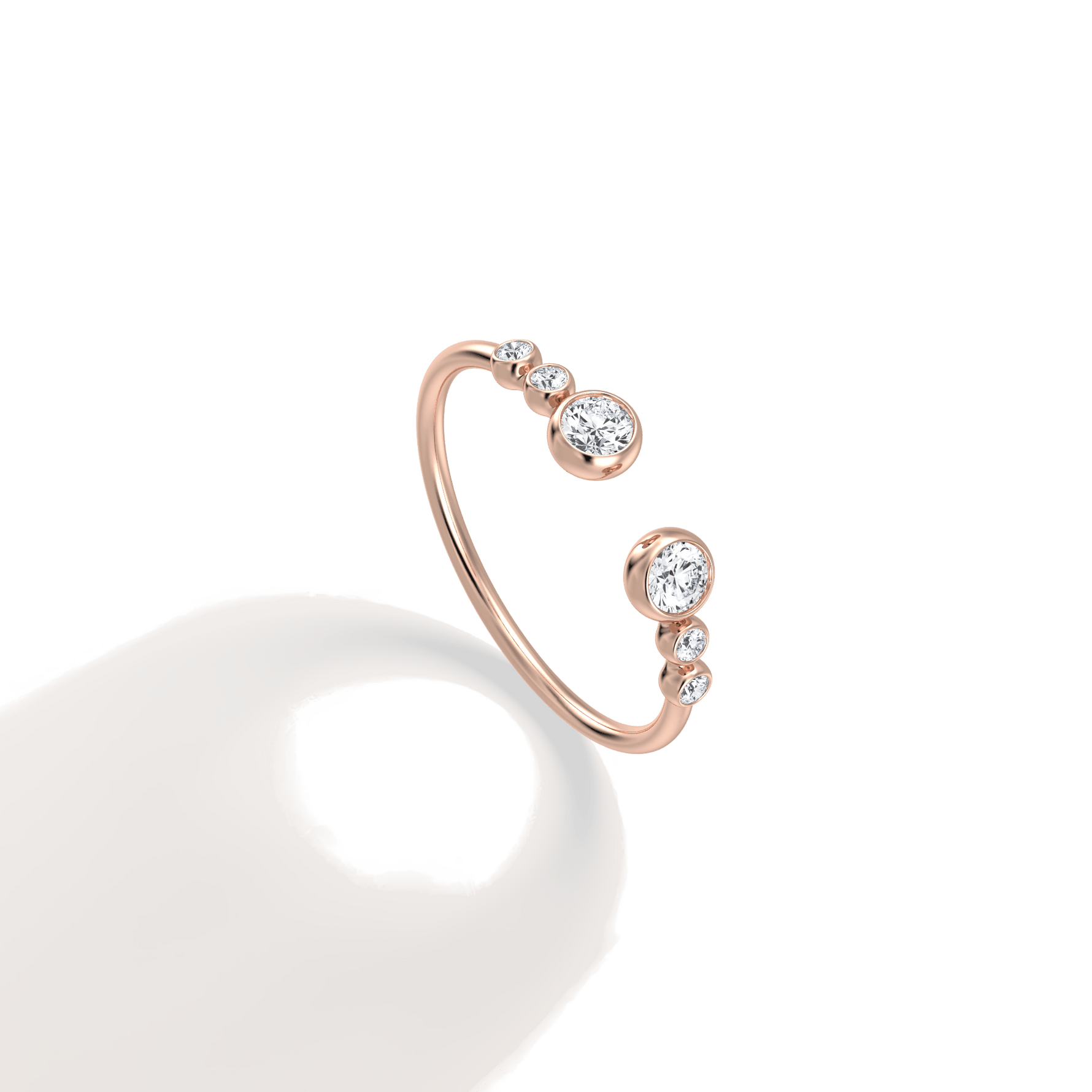 14K Solid Gold Bezel Cuff Ring With Lab Diamond - 