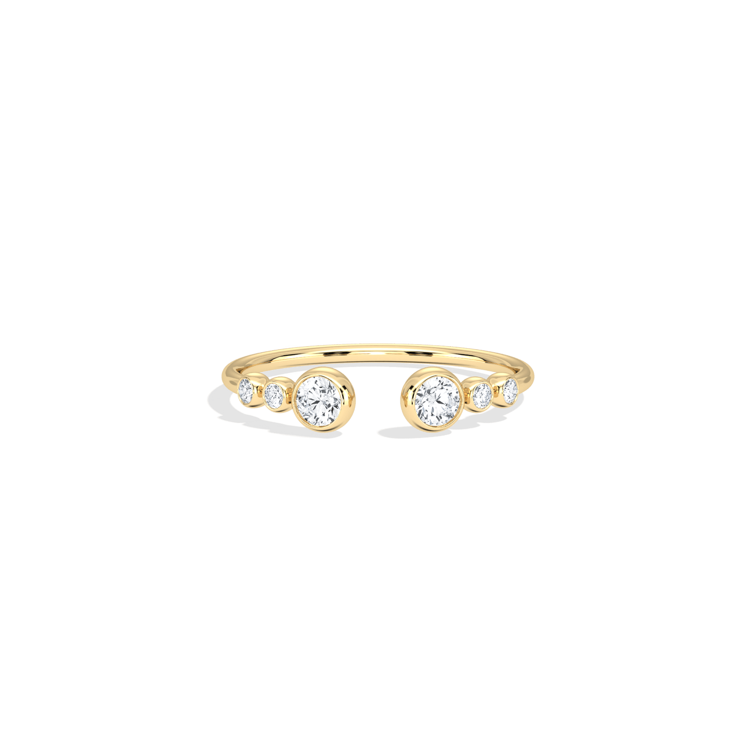14K Solid Gold Bezel Cuff Ring With Lab Diamond - 
