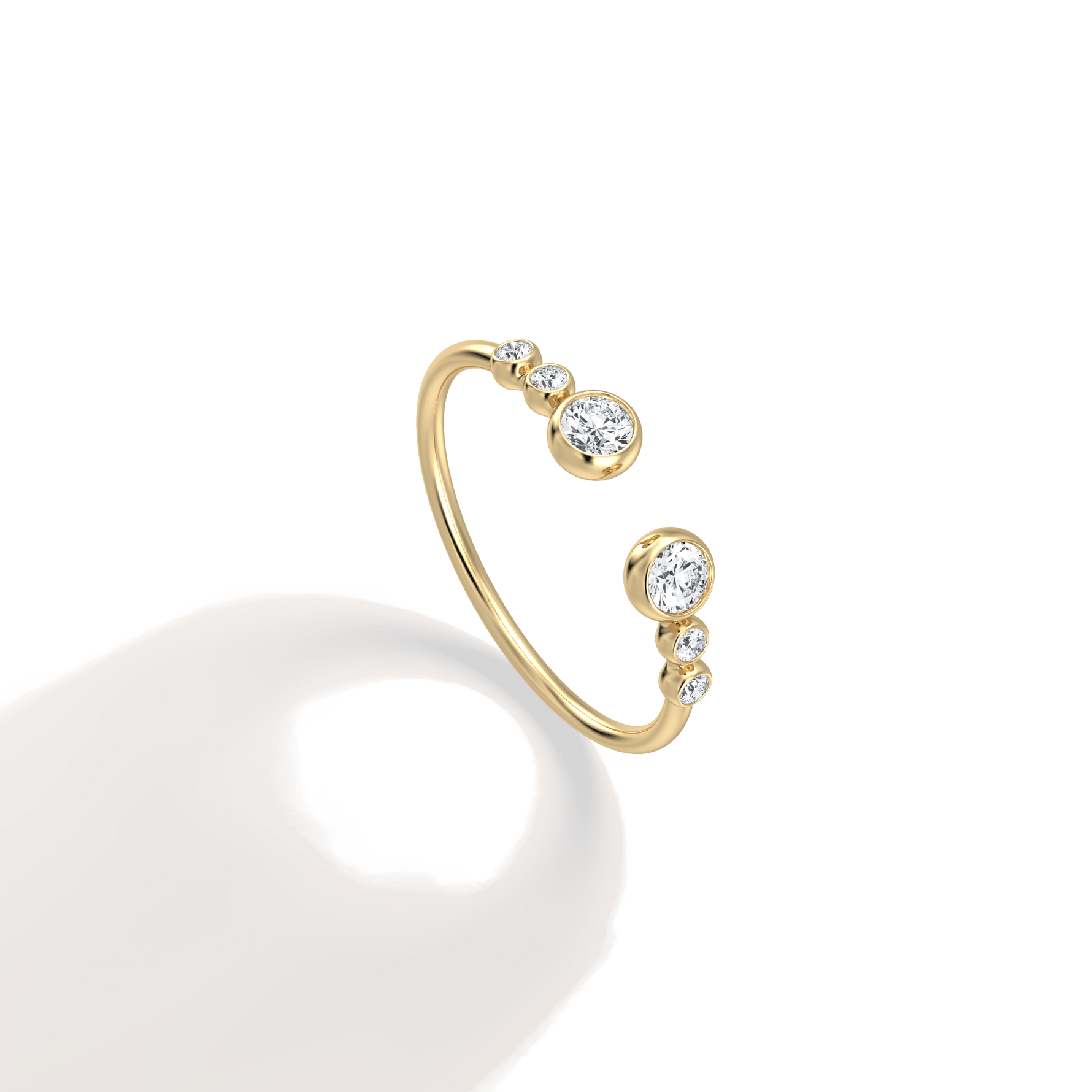 14K Solid Gold Bezel Cuff Ring With Lab Diamond - 