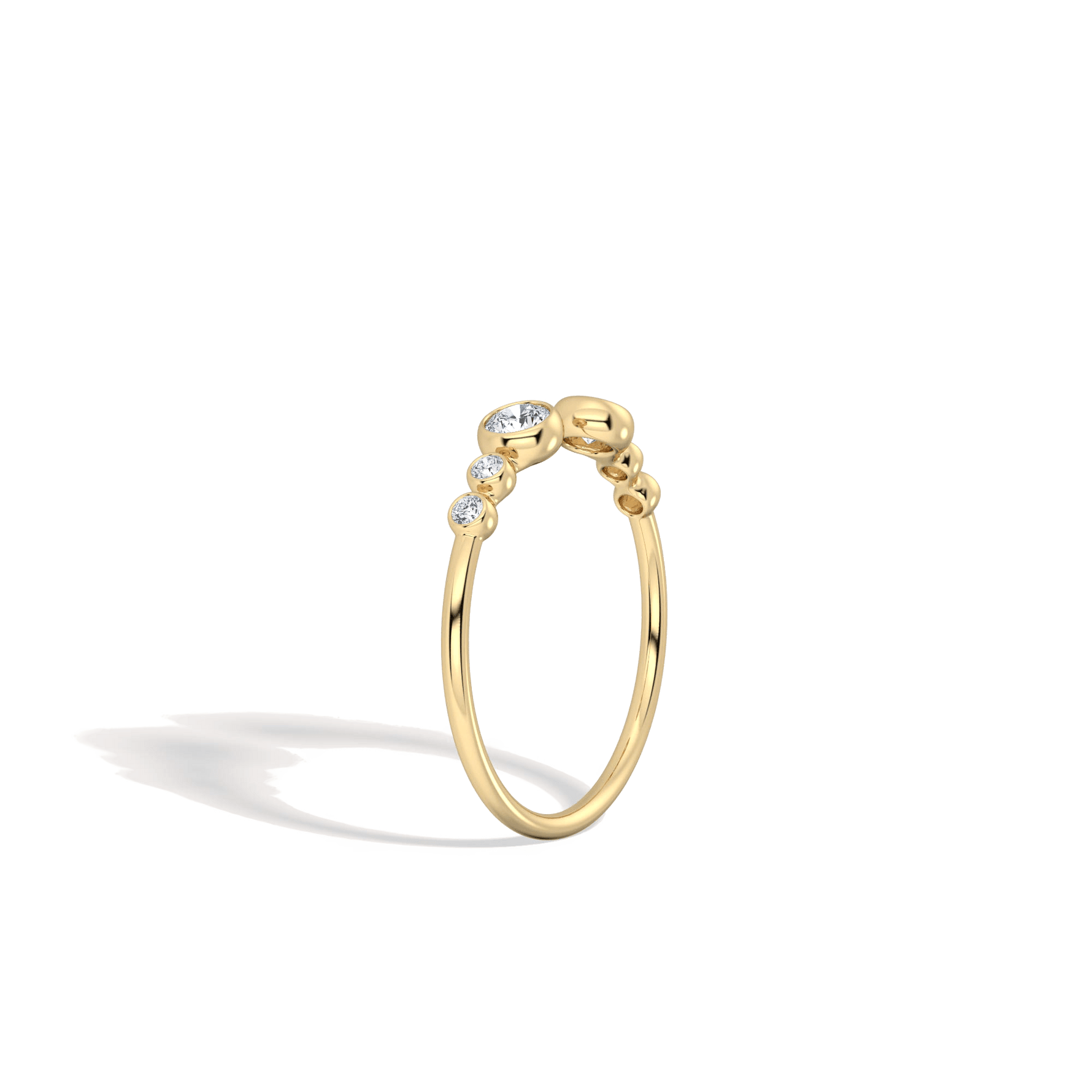 14K Solid Gold Bezel Cuff Ring With Lab Diamond - 