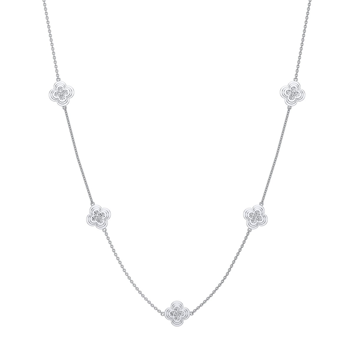 Lab Grown Diamond Clover Station Necklace In 14K Solid Gold/Platinum - Necklaces