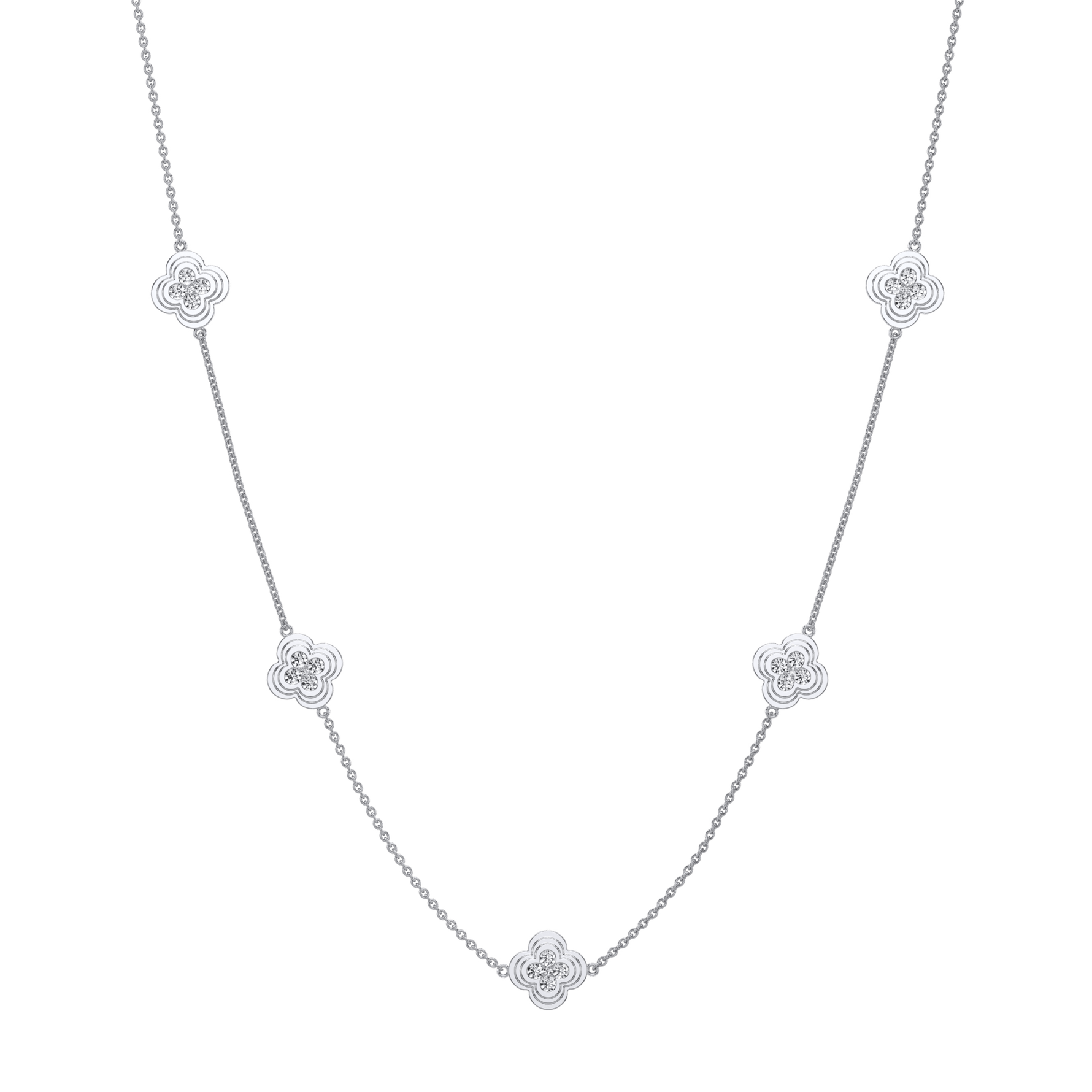 Lab Grown Diamond Clover Station Necklace In 14K Solid Gold/Platinum - Necklaces