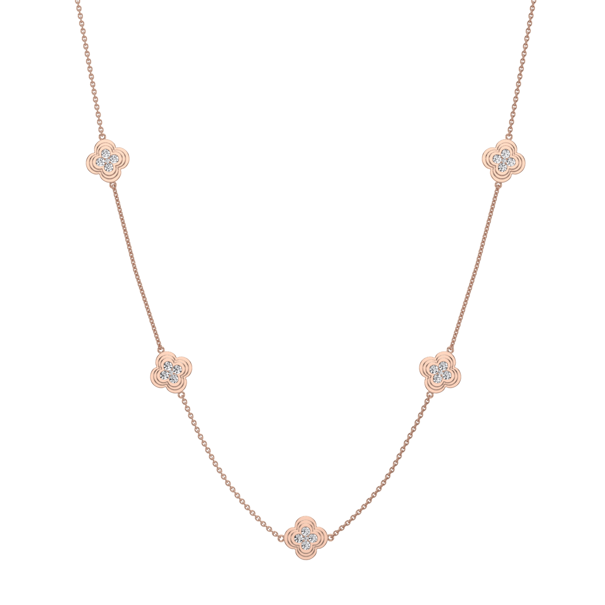 Lab Grown Diamond Clover Station Necklace In 14K Solid Gold/Platinum - Necklaces