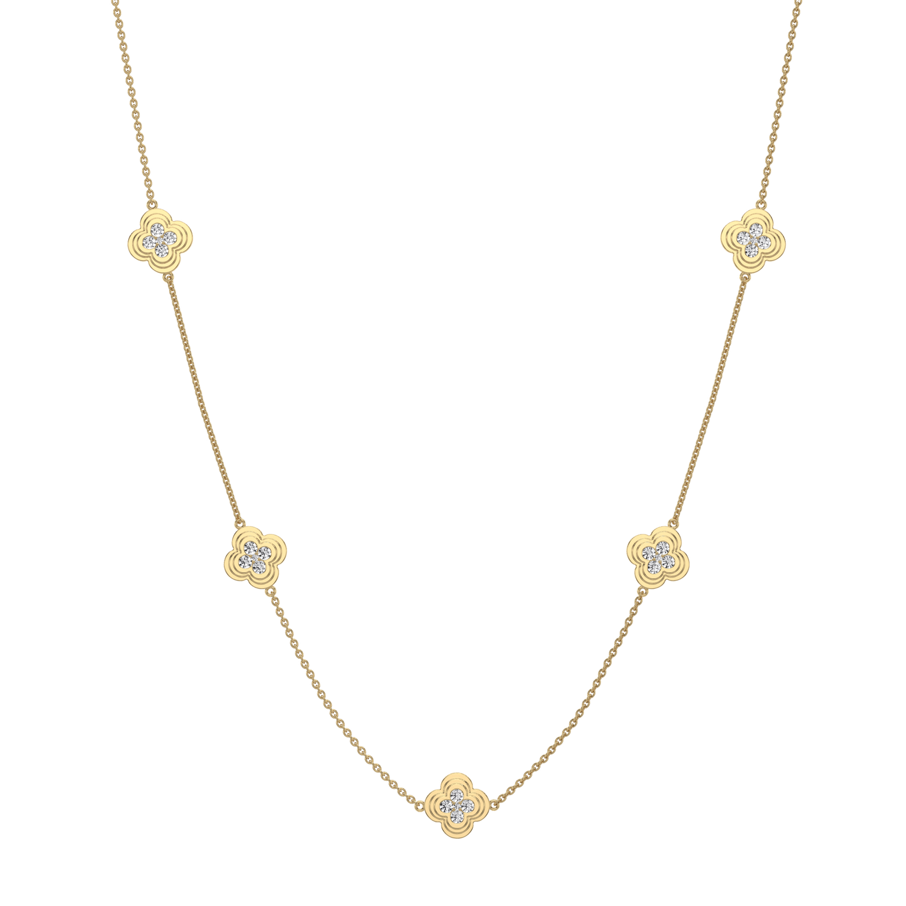 Lab Grown Diamond Clover Station Necklace In 14K Solid Gold/Platinum - Necklaces