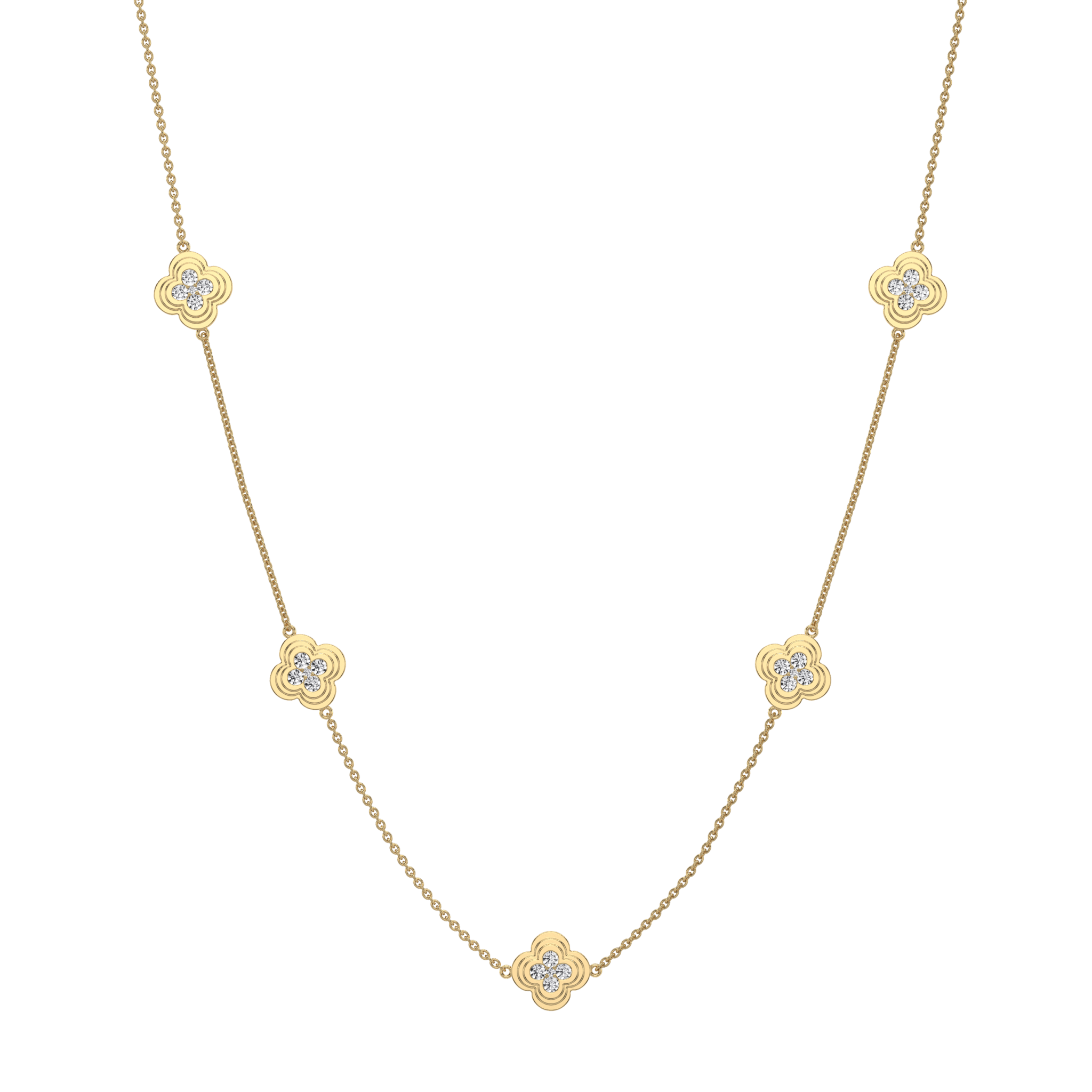 Lab Grown Diamond Clover Station Necklace In 14K Solid Gold/Platinum - Necklaces