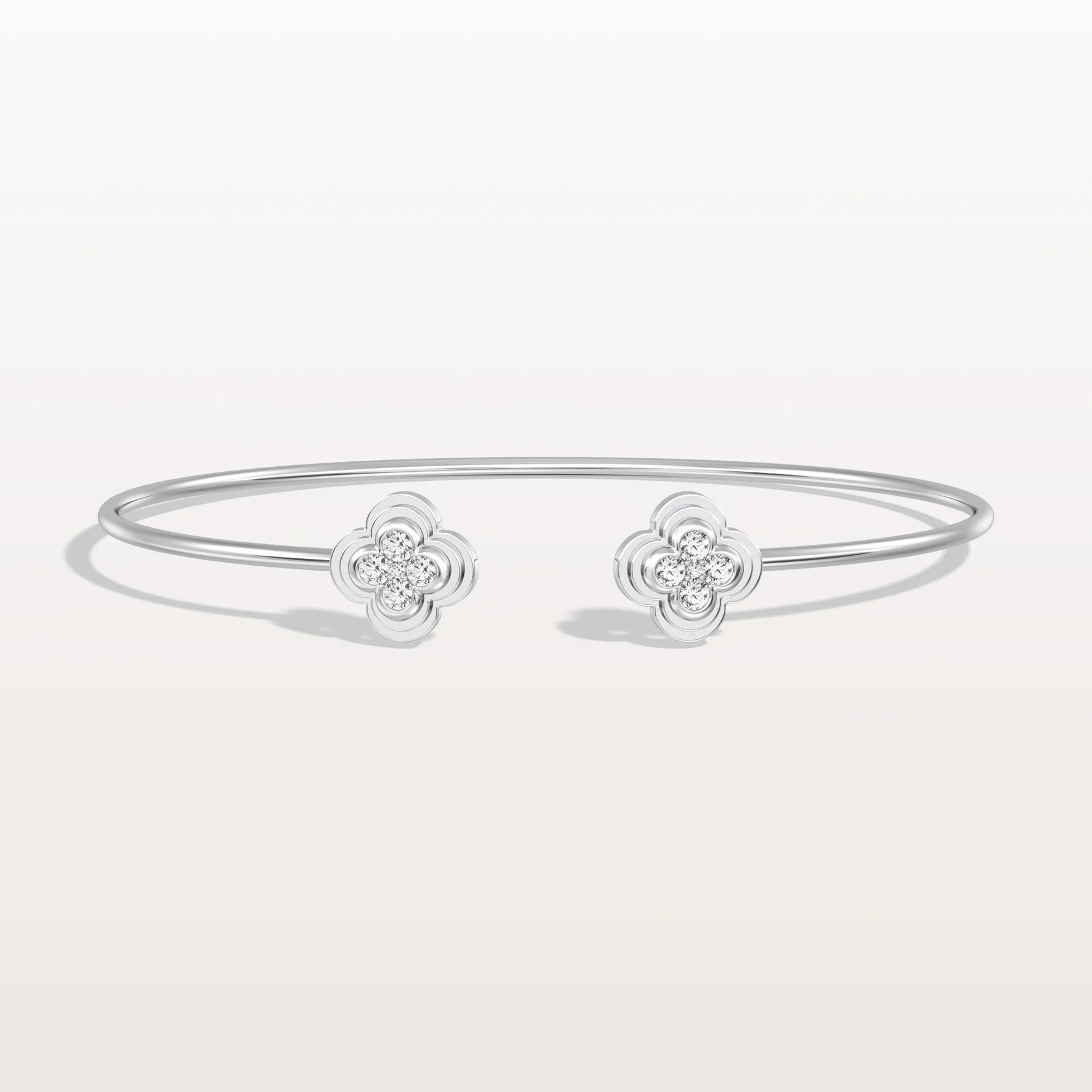 Lab Grown Diamond Bangle Bracelet With Clover Design - Bracelets