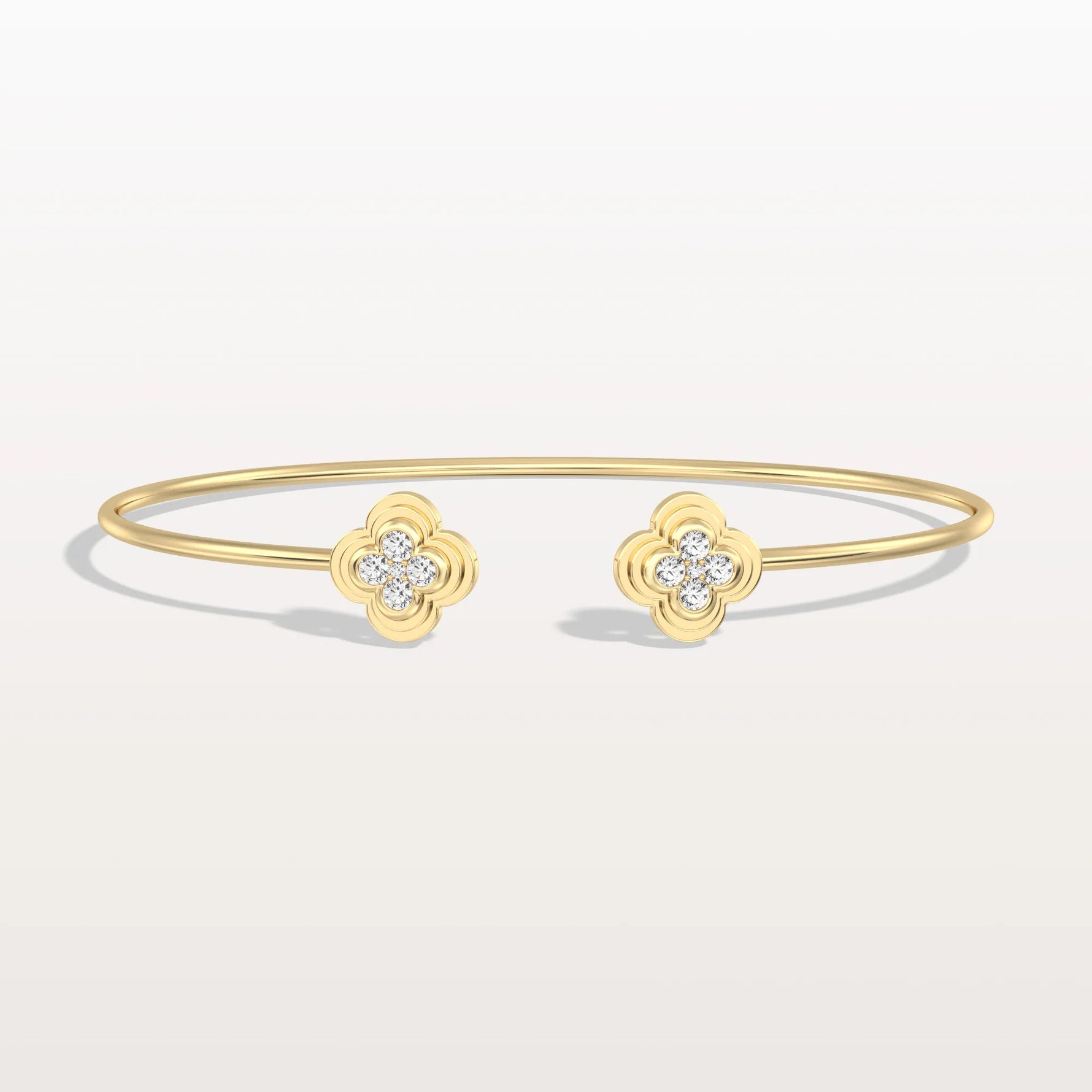 Lab Grown Diamond Bangle Bracelet With Clover Design - Bracelets