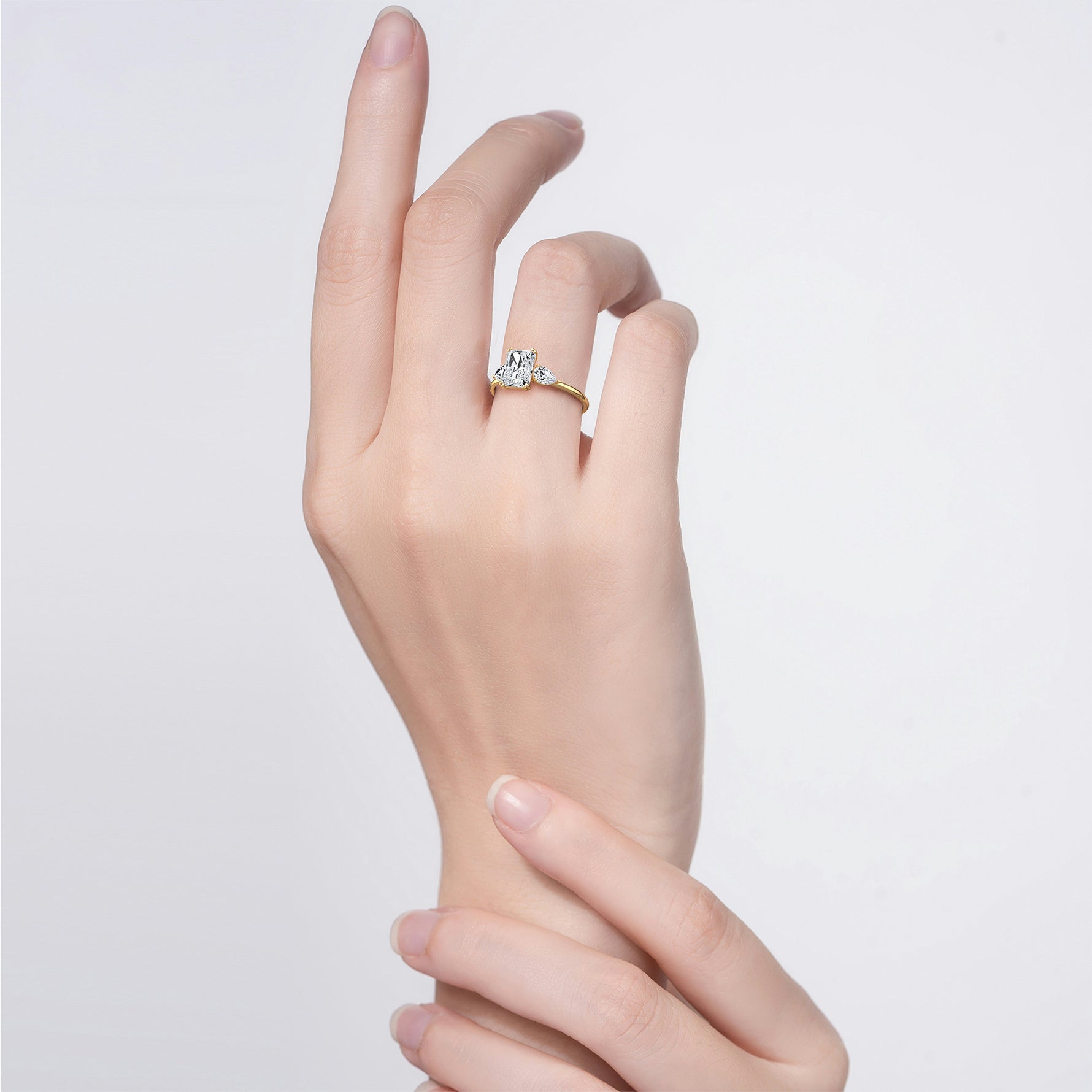 1CT Radiant Cut Lab Diamond Three Stone Engagement Ring In 14K Solid Gold/Platinum - Rings