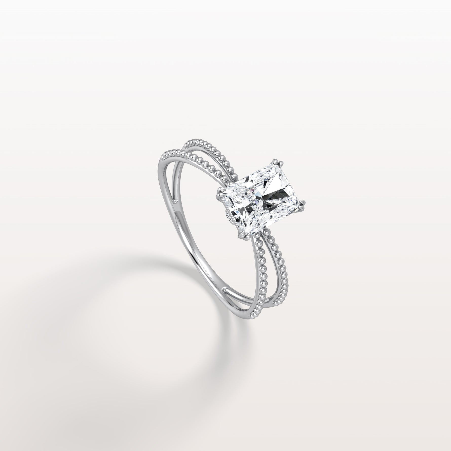 1CT Radiant Cut Lab Diamond Milgrain Hidden Halo Engagement Ring - Rings