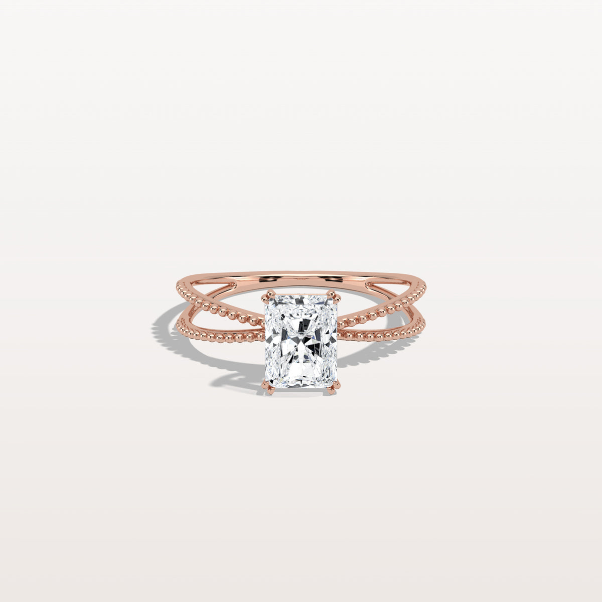 1CT Radiant Cut Lab Diamond Milgrain Hidden Halo Engagement Ring - Rings