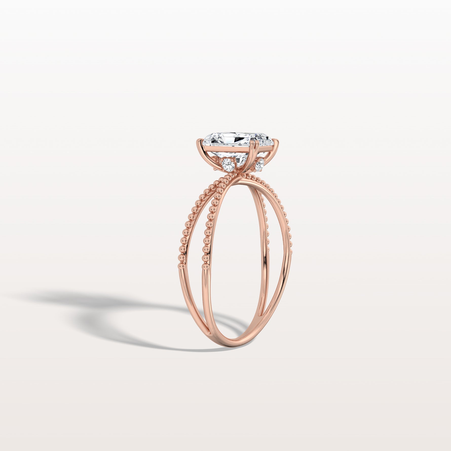 1CT Radiant Cut Lab Diamond Milgrain Hidden Halo Engagement Ring - Rings