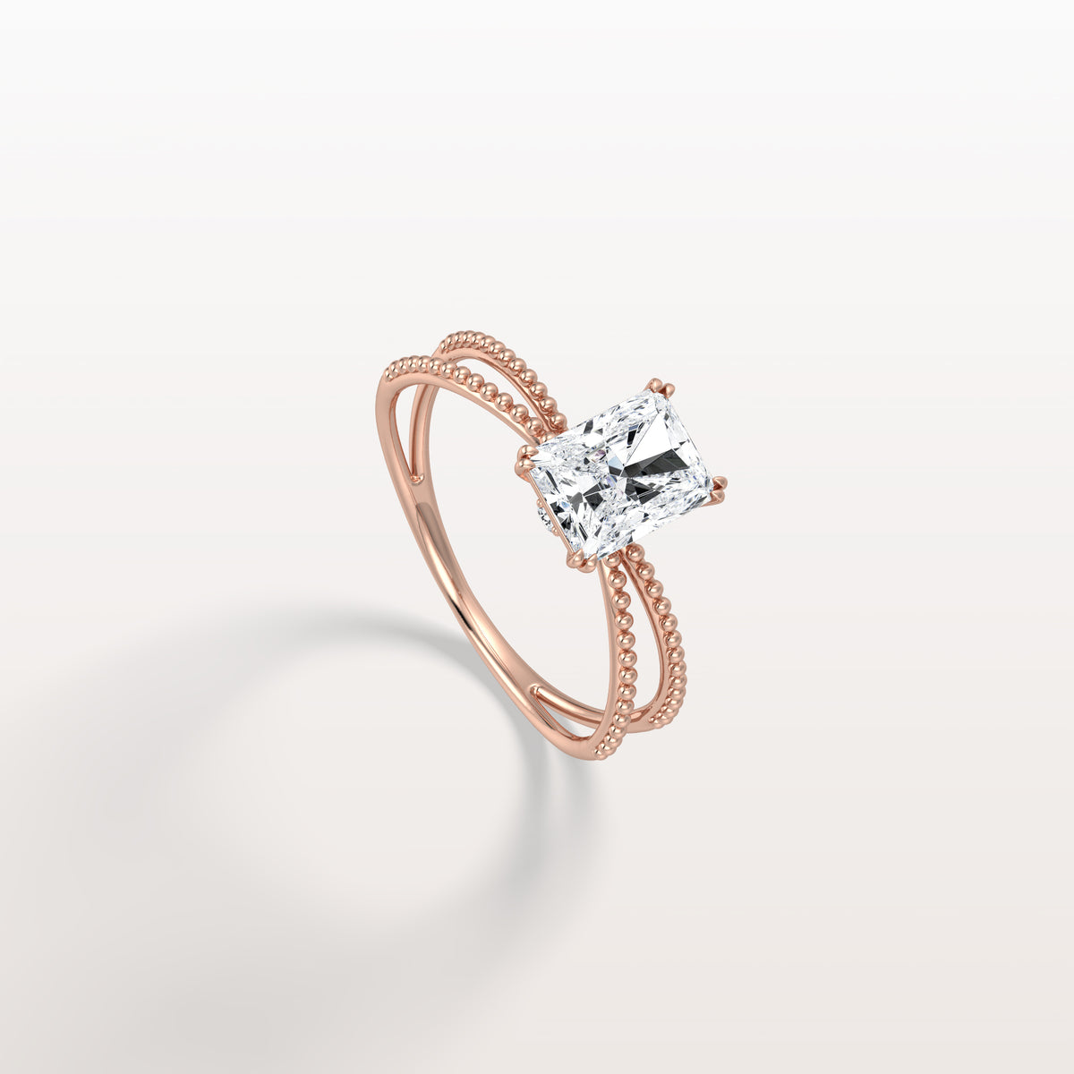 1CT Radiant Cut Lab Diamond Milgrain Hidden Halo Engagement Ring - Rings