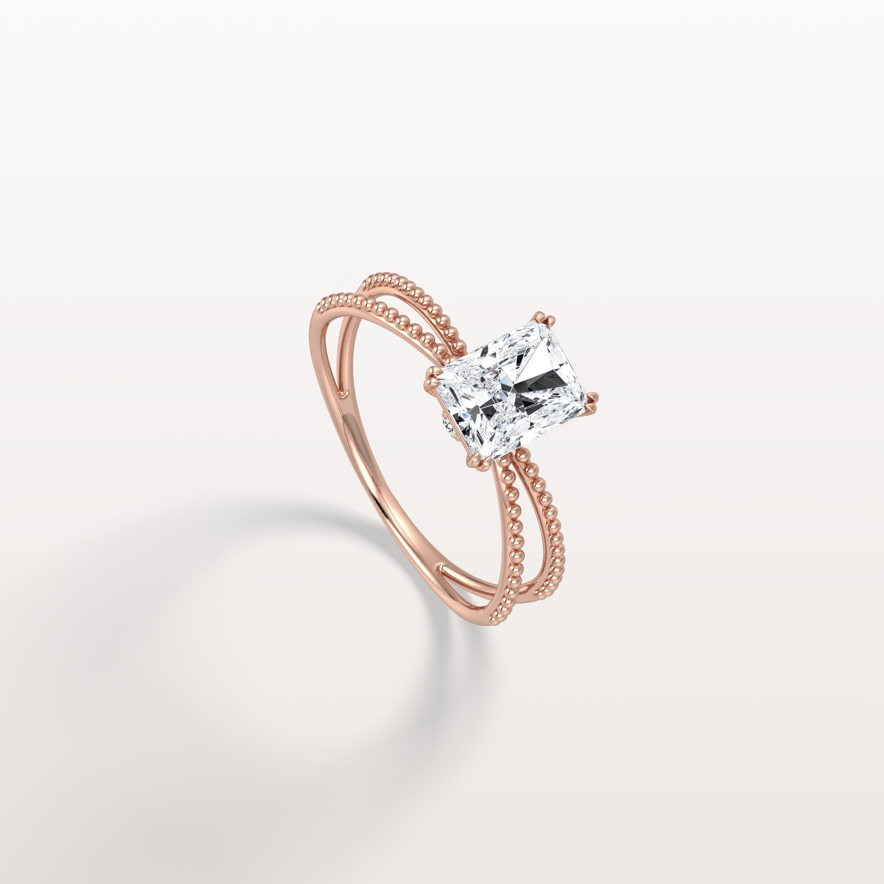 1CT Radiant Cut Lab Diamond Milgrain Hidden Halo Engagement Ring - Rings