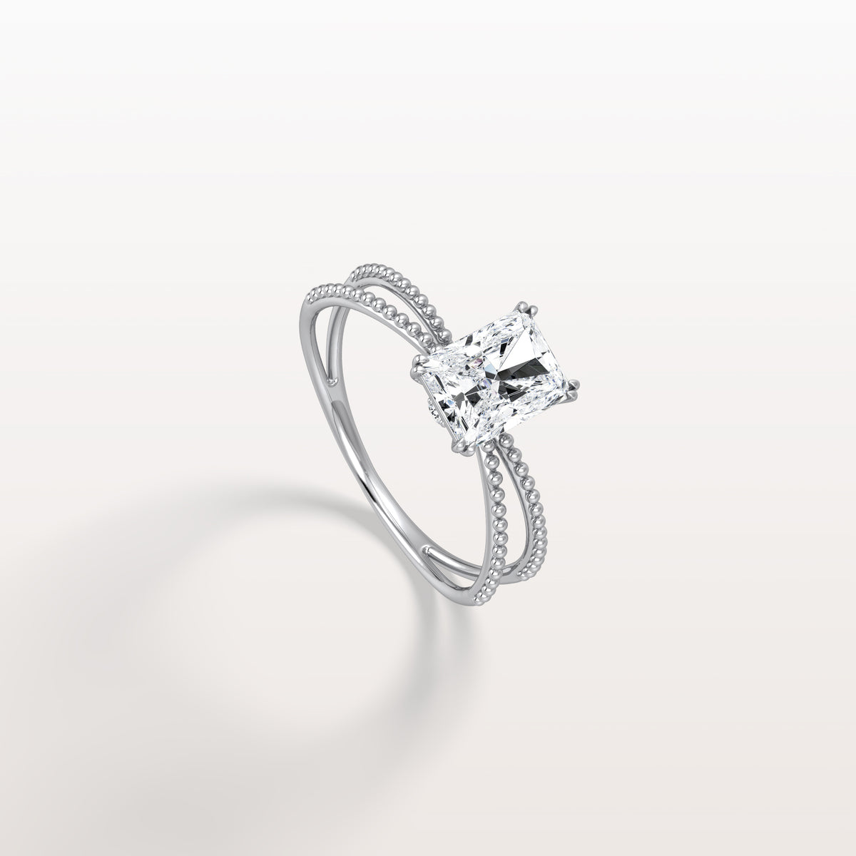 1CT Radiant Cut Lab Diamond Milgrain Hidden Halo Engagement Ring - Rings