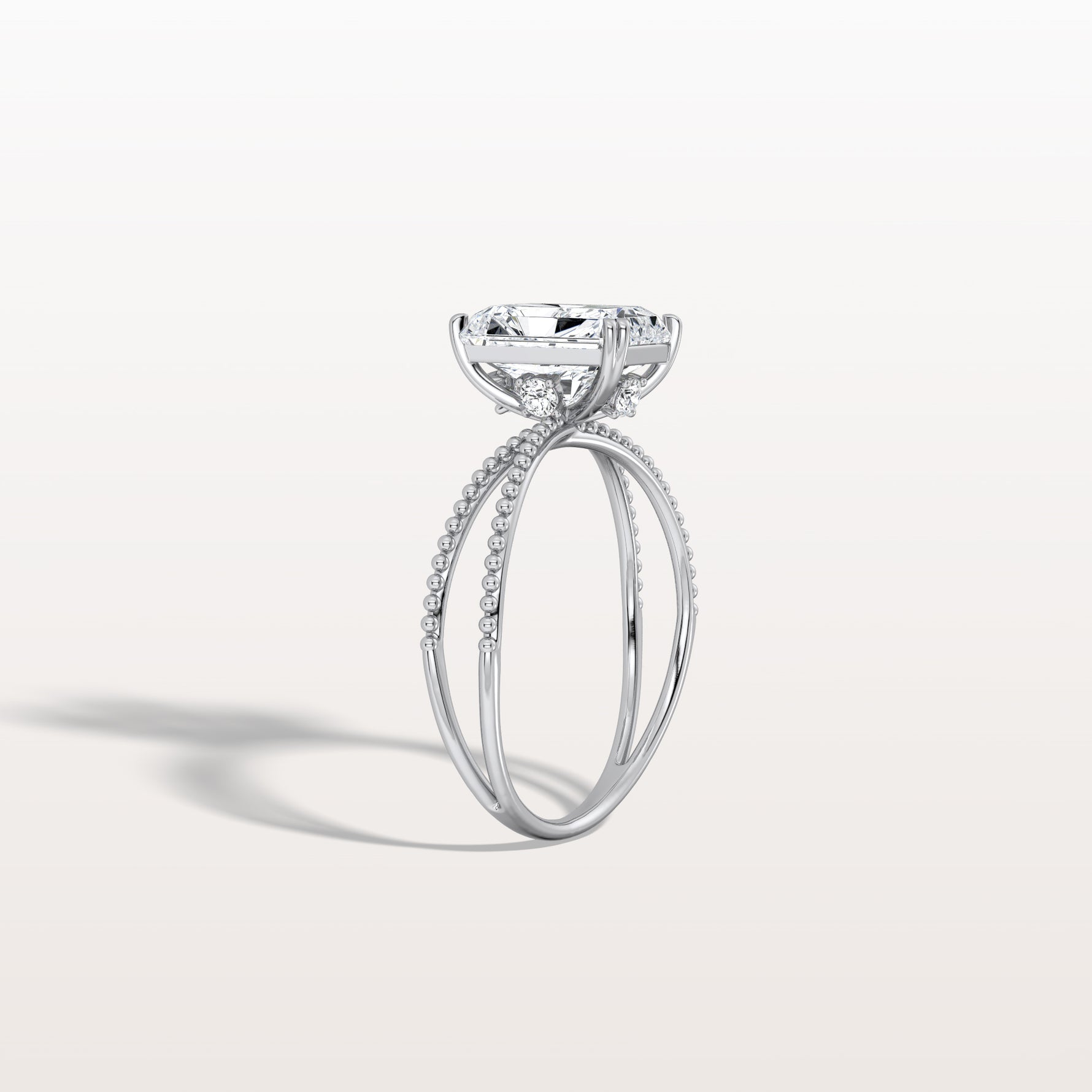 2CT Radiant Cut Lab Diamond Milgrain Hidden Halo Engagement Ring - Rings