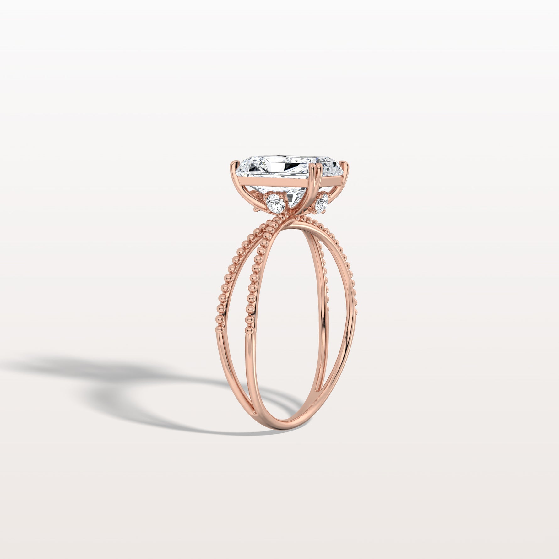 2CT Radiant Cut Lab Diamond Milgrain Hidden Halo Engagement Ring - Rings