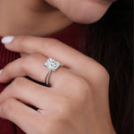 3CT Radiant Cut Lab Diamond Milgrain Hidden Halo Engagement Ring - Rings