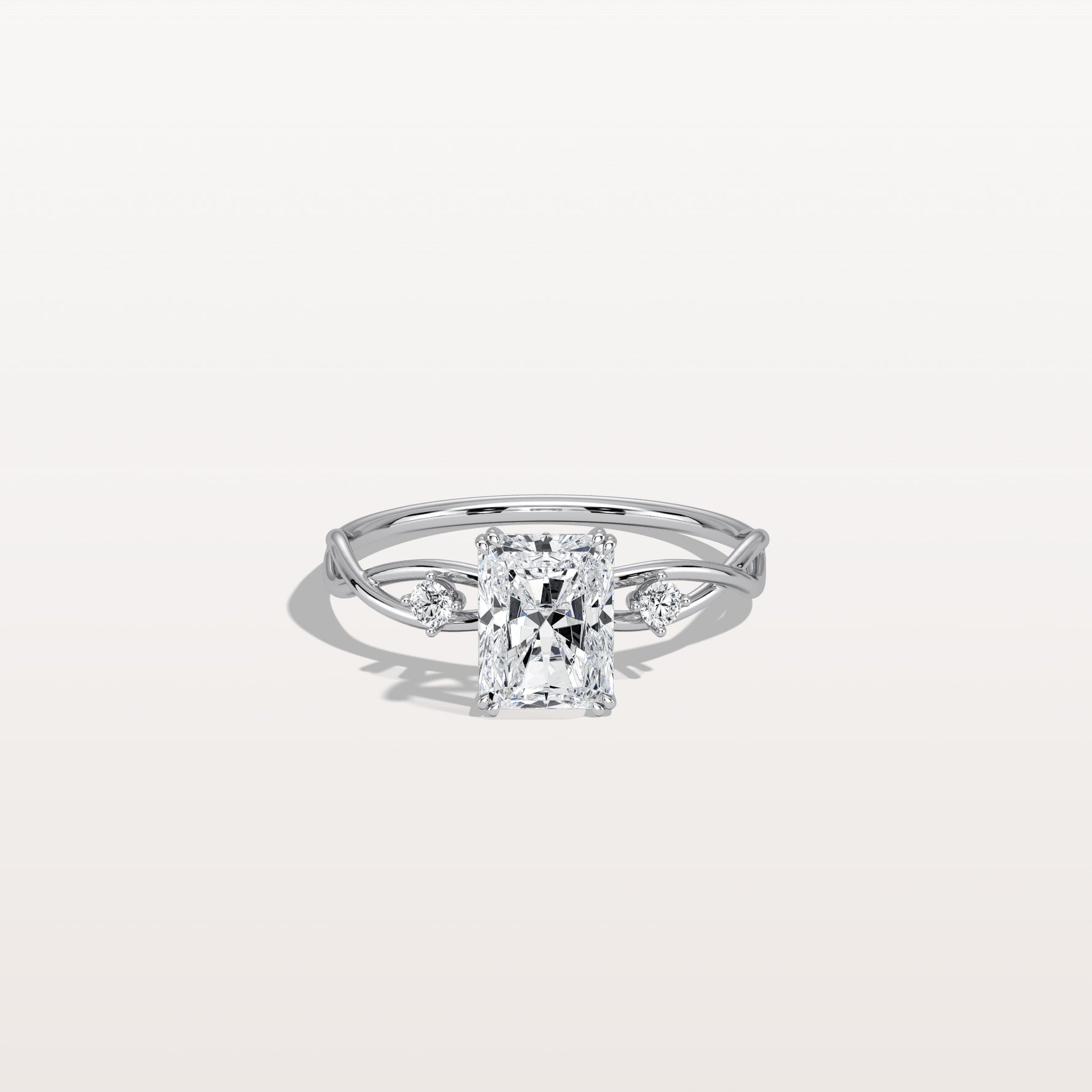 1CT Radiant Cut Lab Diamond Twisted Three Stones Engagement Ring - Rings