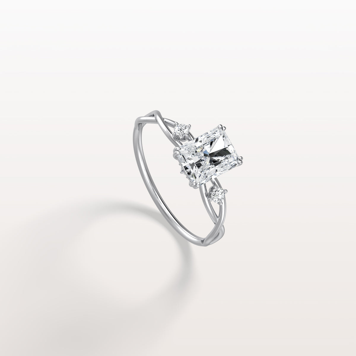 1CT Radiant Cut Lab Diamond Twisted Three Stones Engagement Ring - Rings