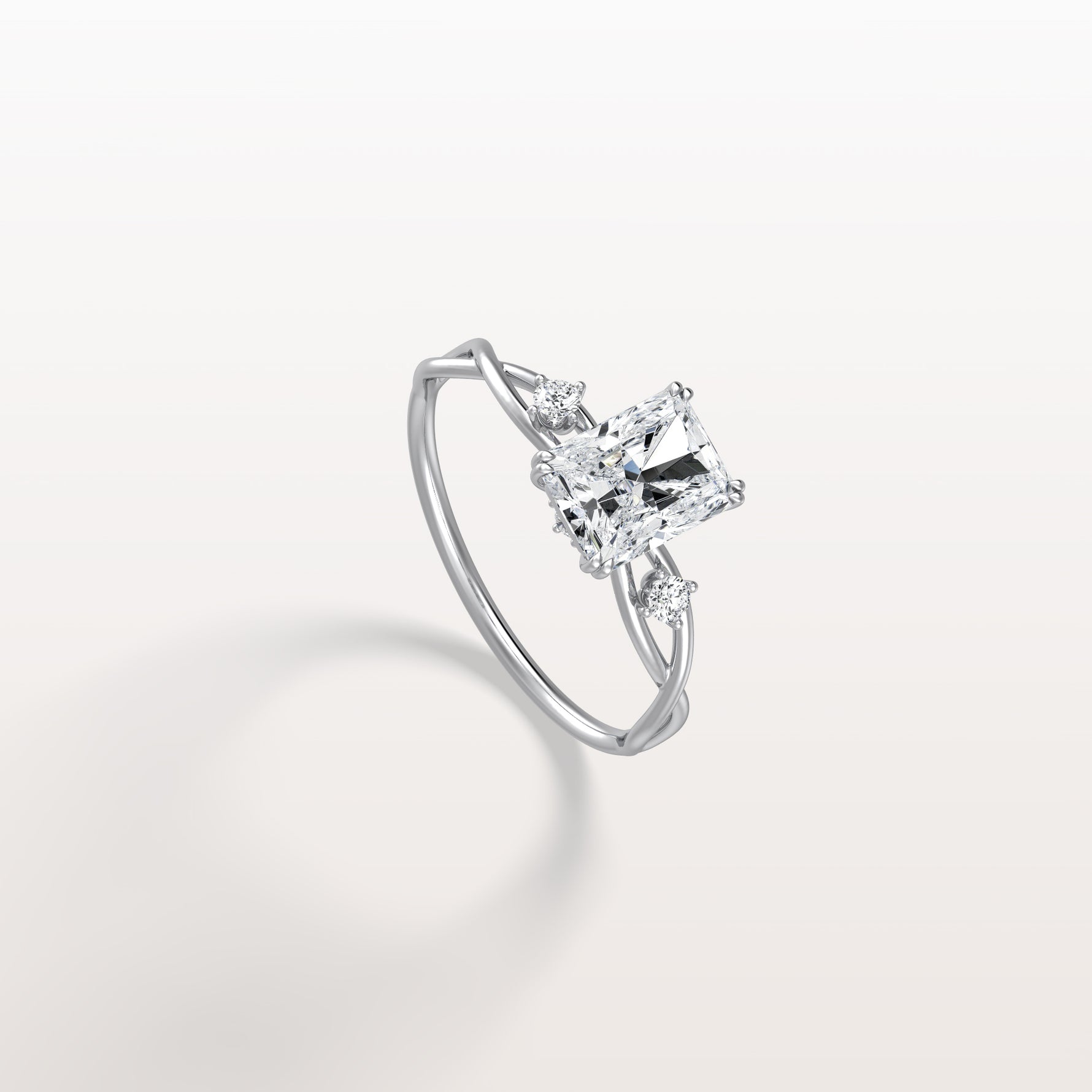 1CT Radiant Cut Lab Diamond Twisted Three Stones Engagement Ring - Rings