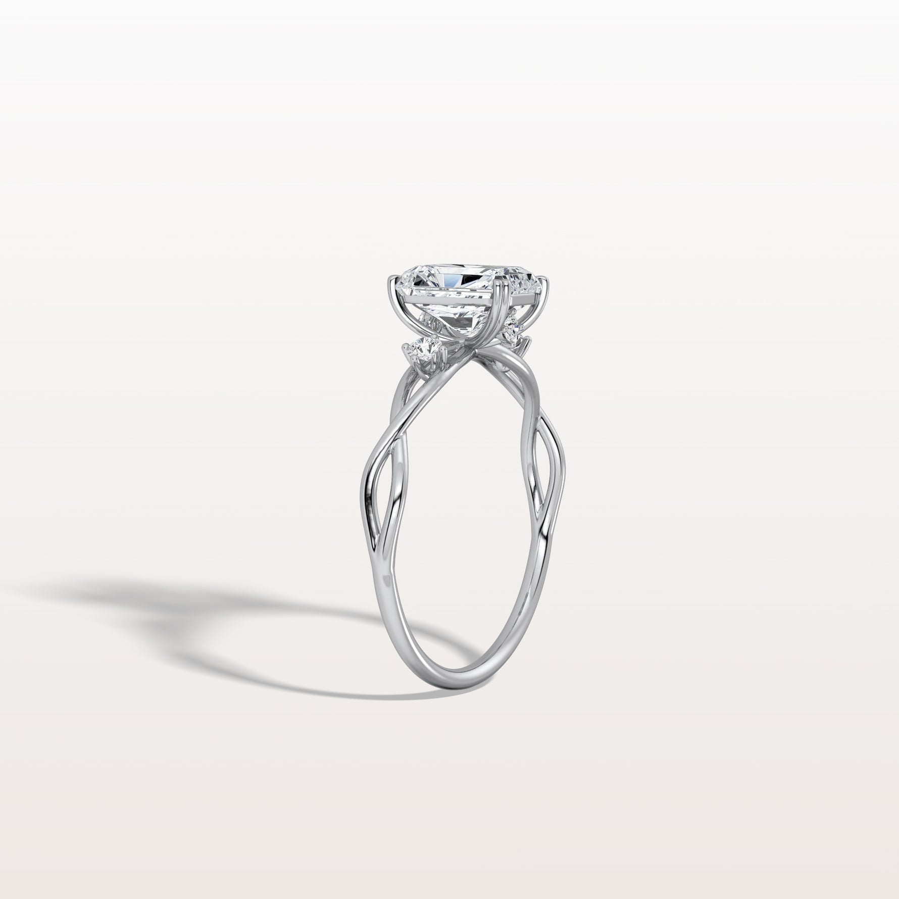 1CT Radiant Cut Lab Diamond Twisted Three Stones Engagement Ring - Rings