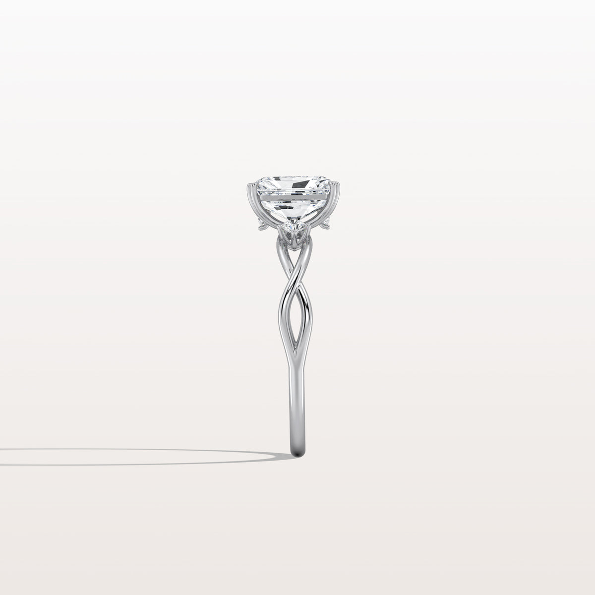 1CT Radiant Cut Lab Diamond Twisted Three Stones Engagement Ring - Rings