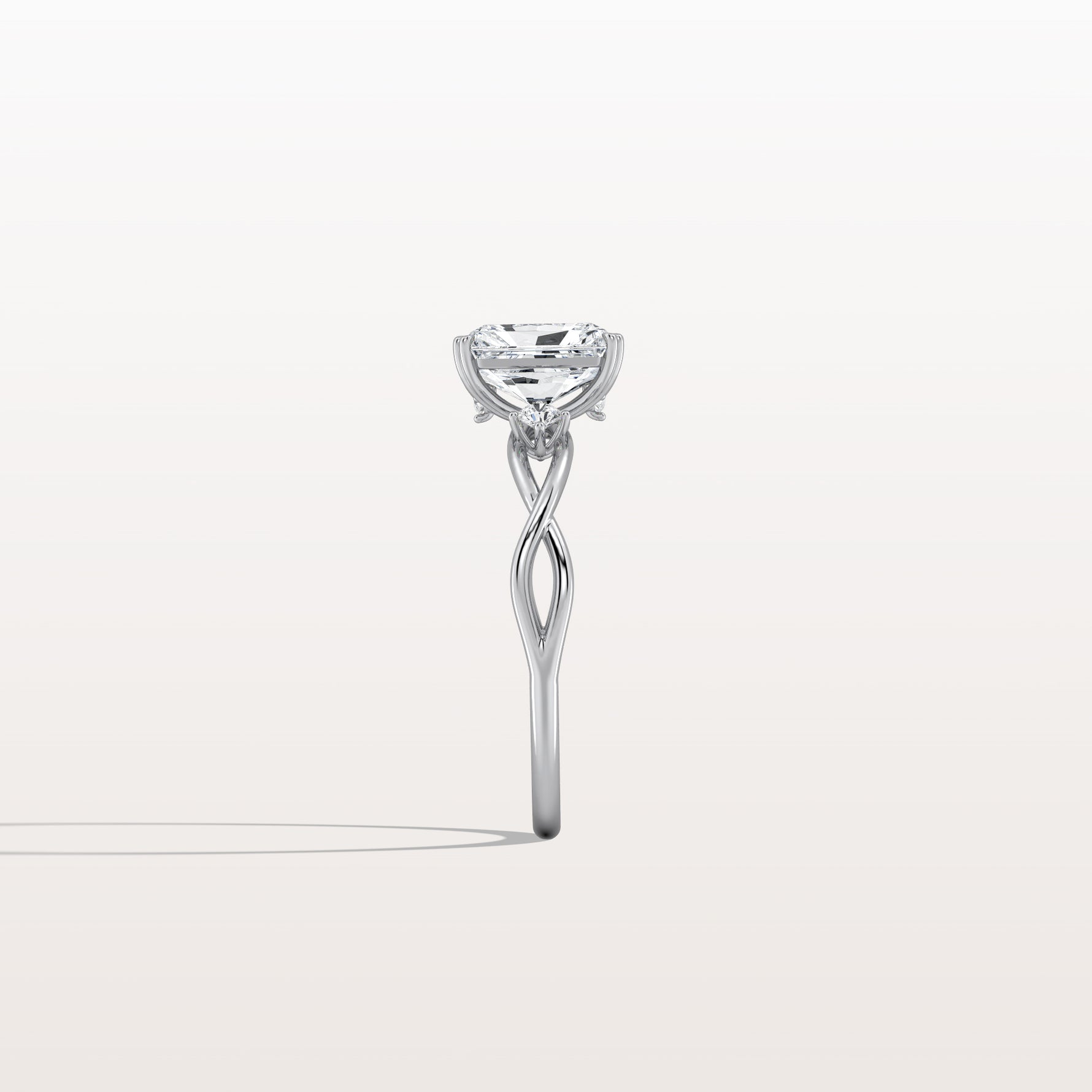 1CT Radiant Cut Lab Diamond Twisted Three Stones Engagement Ring - Rings