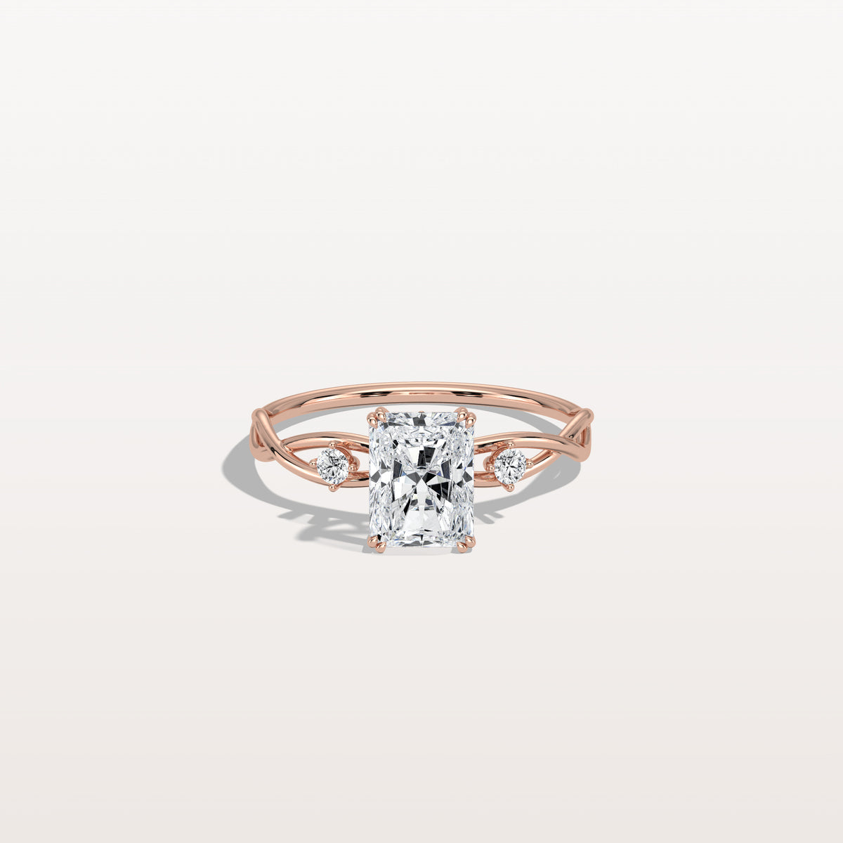 1CT Radiant Cut Lab Diamond Twisted Three Stones Engagement Ring - Rings