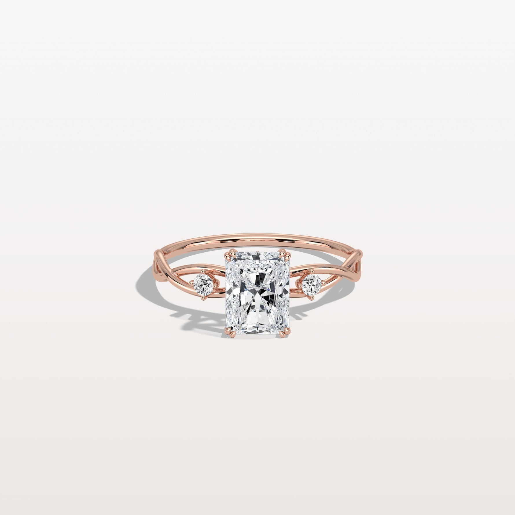 1CT Radiant Cut Lab Diamond Twisted Three Stones Engagement Ring - Rings