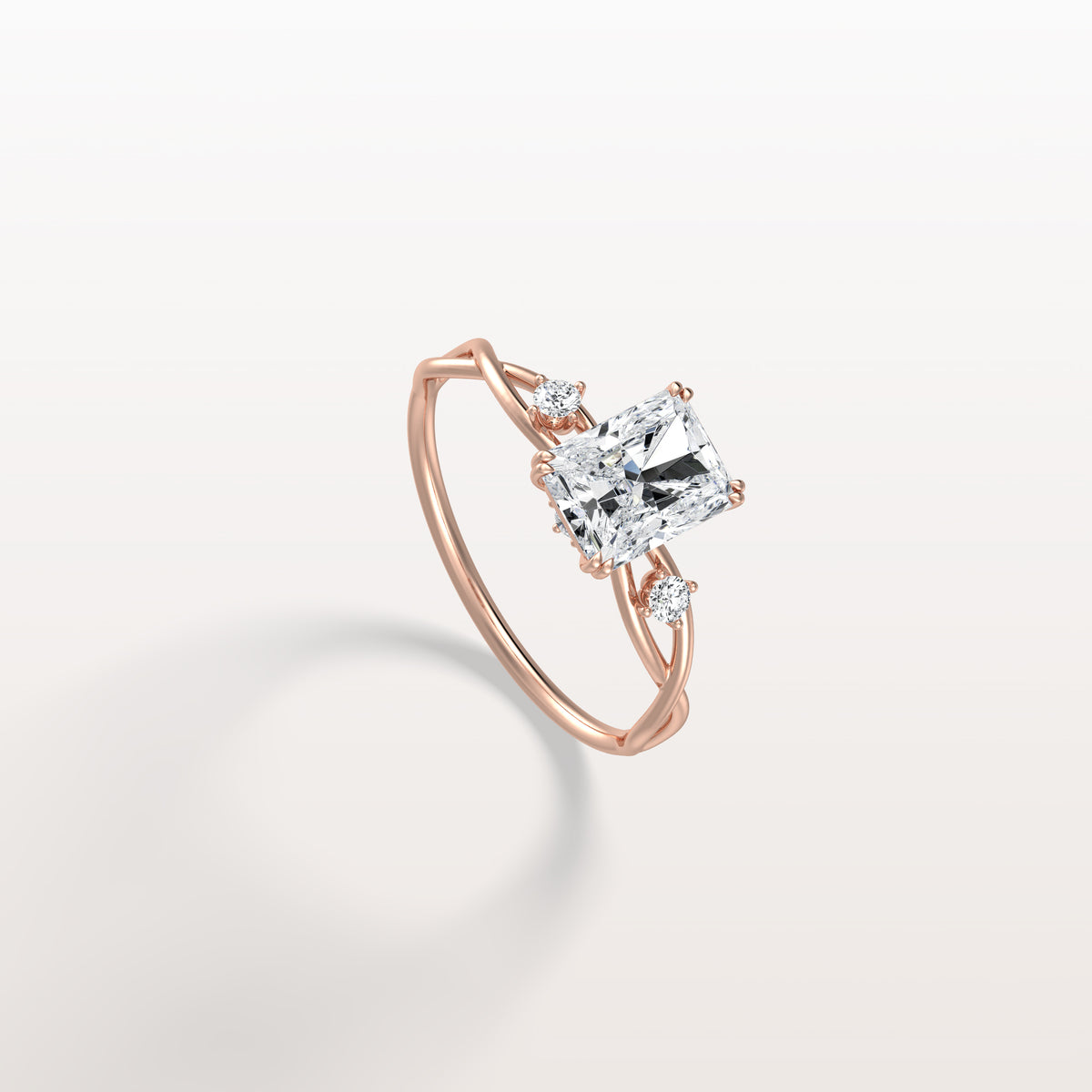1CT Radiant Cut Lab Diamond Twisted Three Stones Engagement Ring - Rings