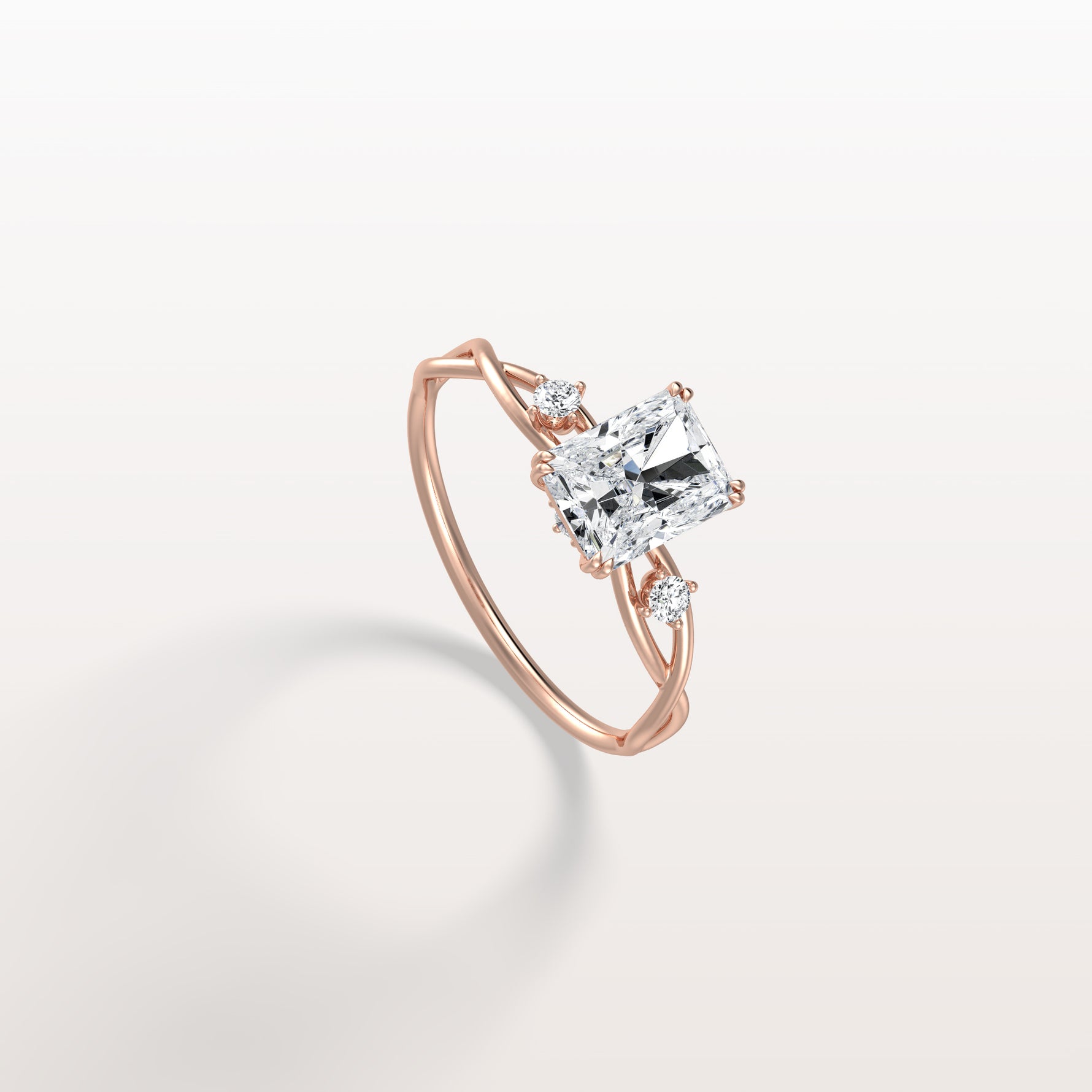 1CT Radiant Cut Lab Diamond Twisted Three Stones Engagement Ring - Rings