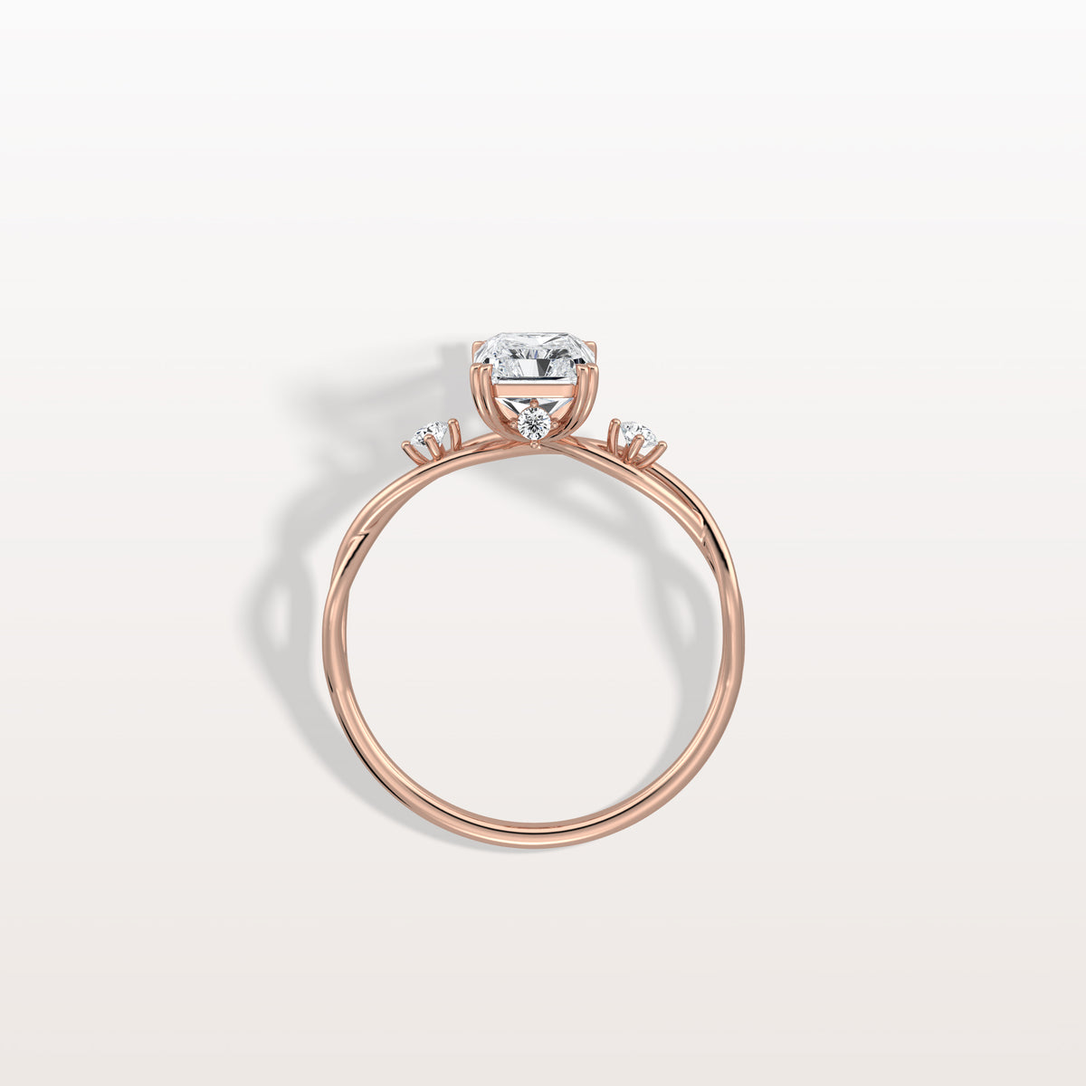 1CT Radiant Cut Lab Diamond Twisted Three Stones Engagement Ring - Rings
