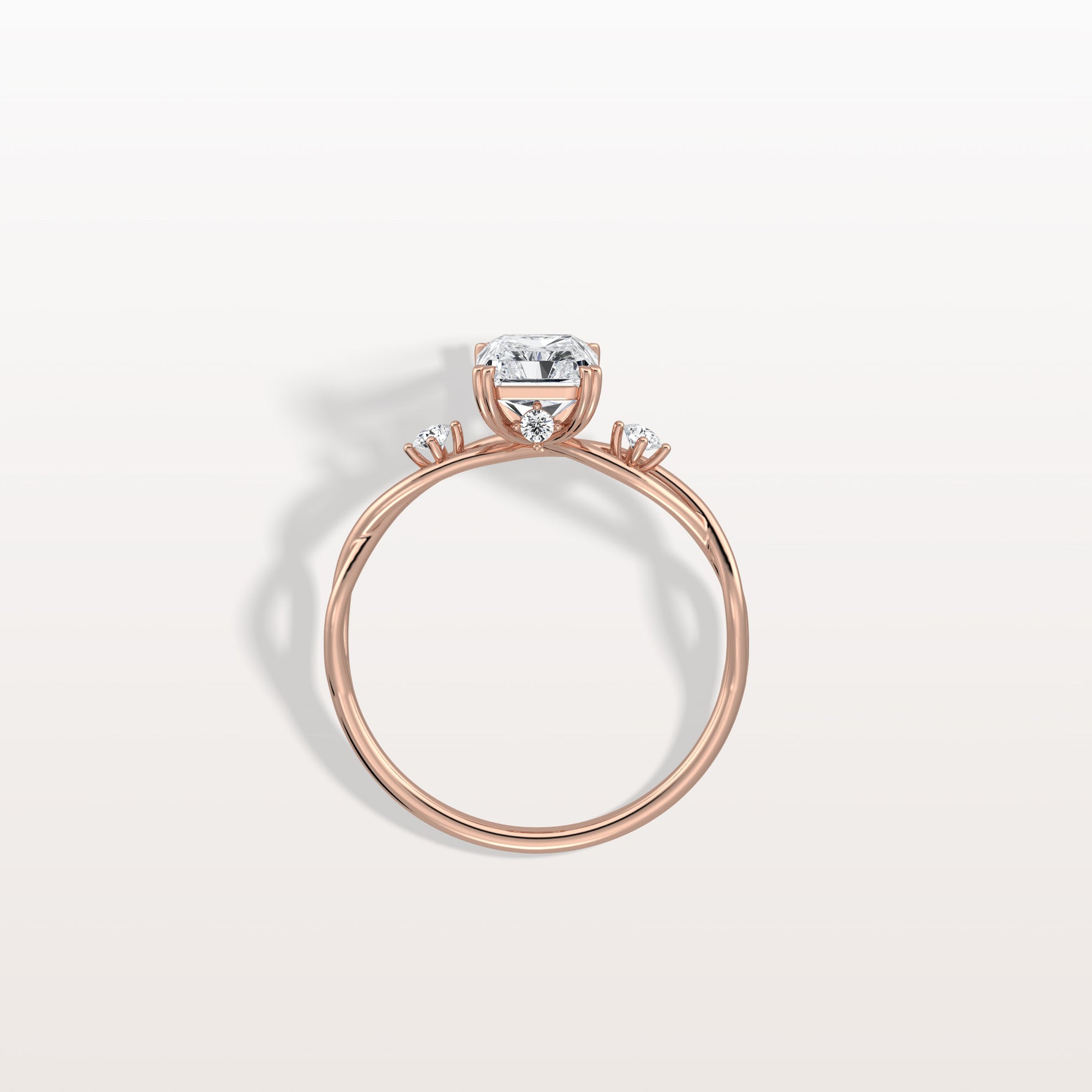 1CT Radiant Cut Lab Diamond Twisted Three Stones Engagement Ring - Rings