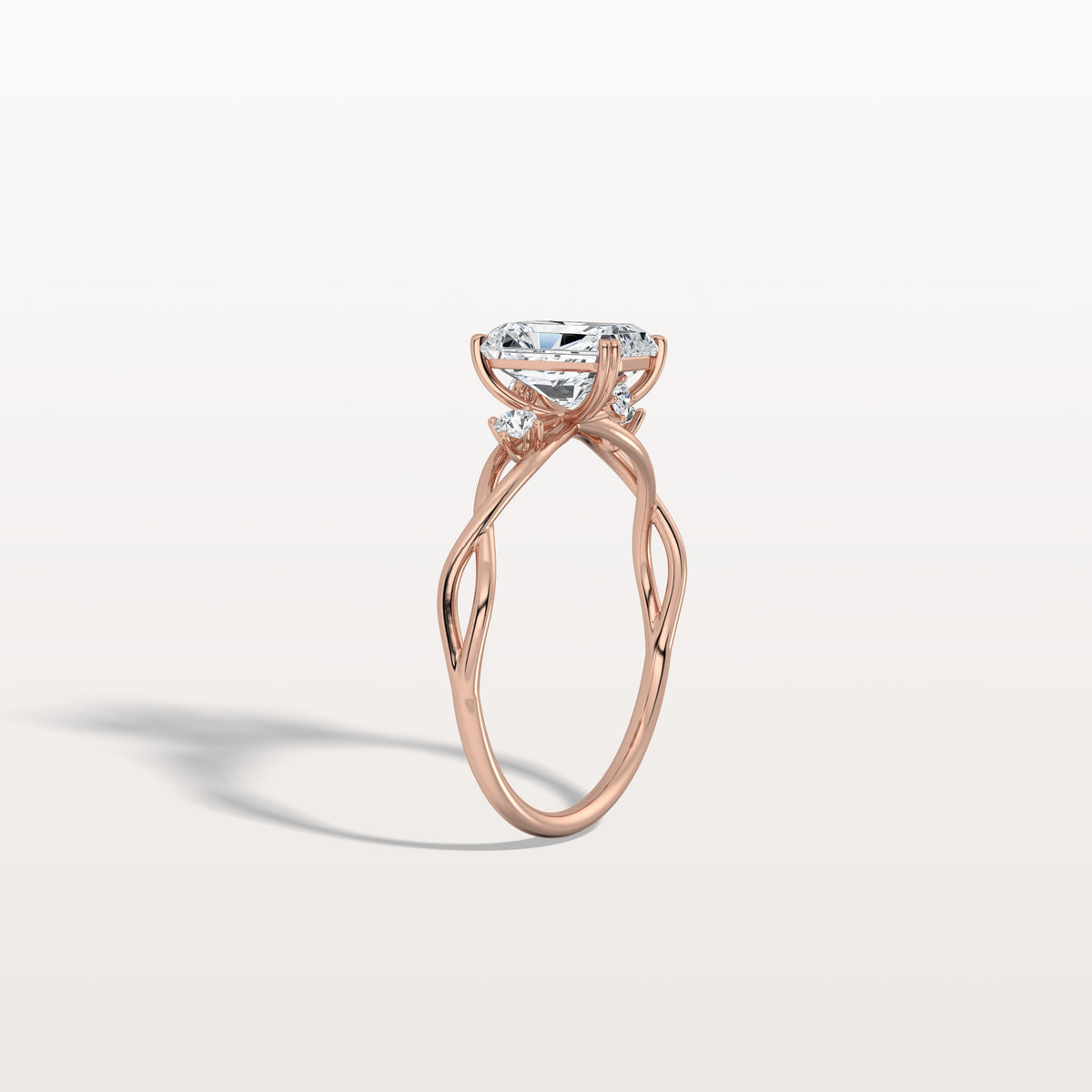 1CT Radiant Cut Lab Diamond Twisted Three Stones Engagement Ring - Rings