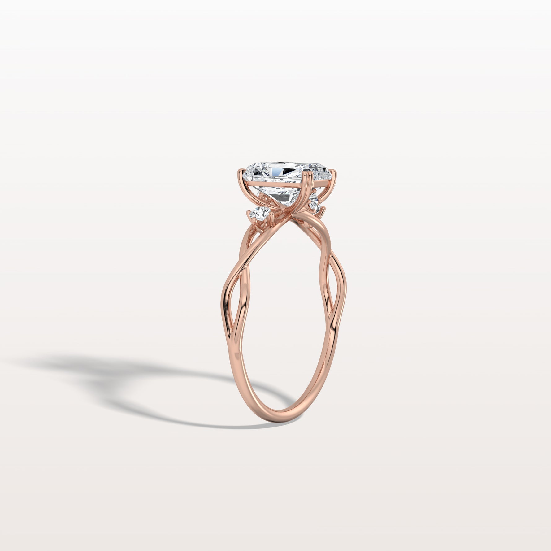 1CT Radiant Cut Lab Diamond Twisted Three Stones Engagement Ring - Rings