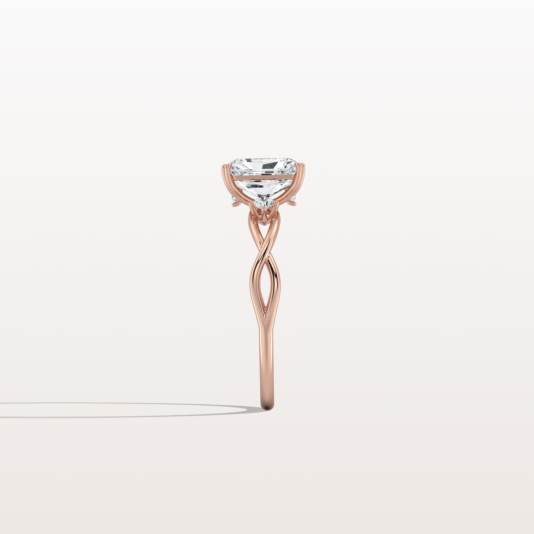 1CT Radiant Cut Lab Diamond Twisted Three Stones Engagement Ring - Rings