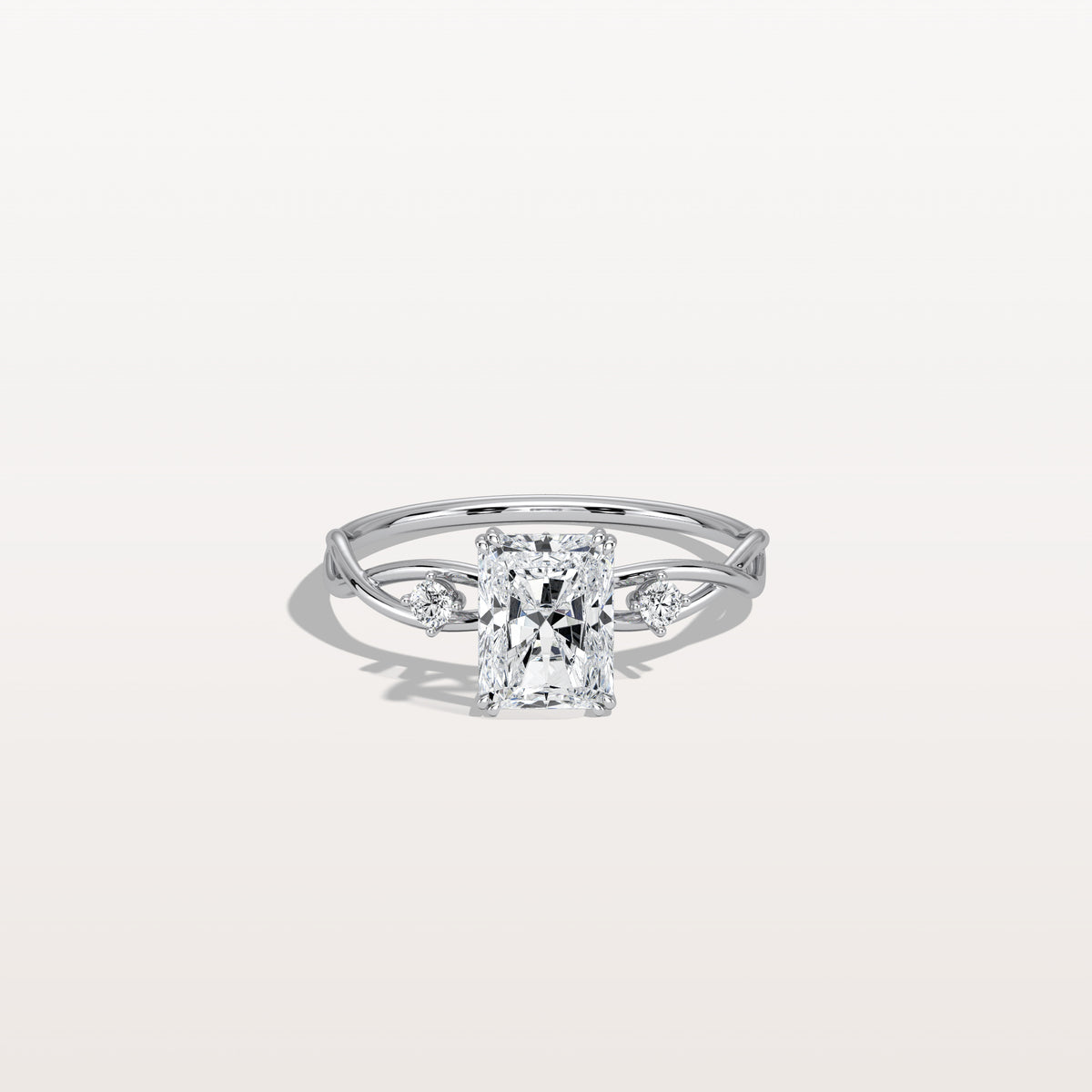 1CT Radiant Cut Lab Diamond Twisted Three Stones Engagement Ring - Rings