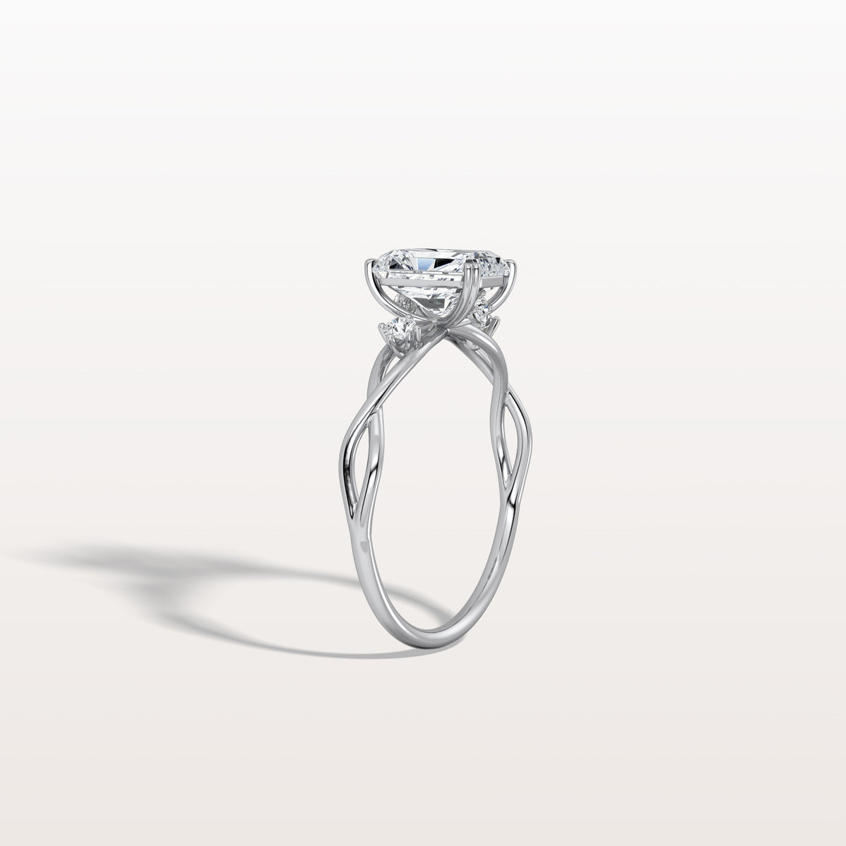 1CT Radiant Cut Lab Diamond Twisted Three Stones Engagement Ring - Rings
