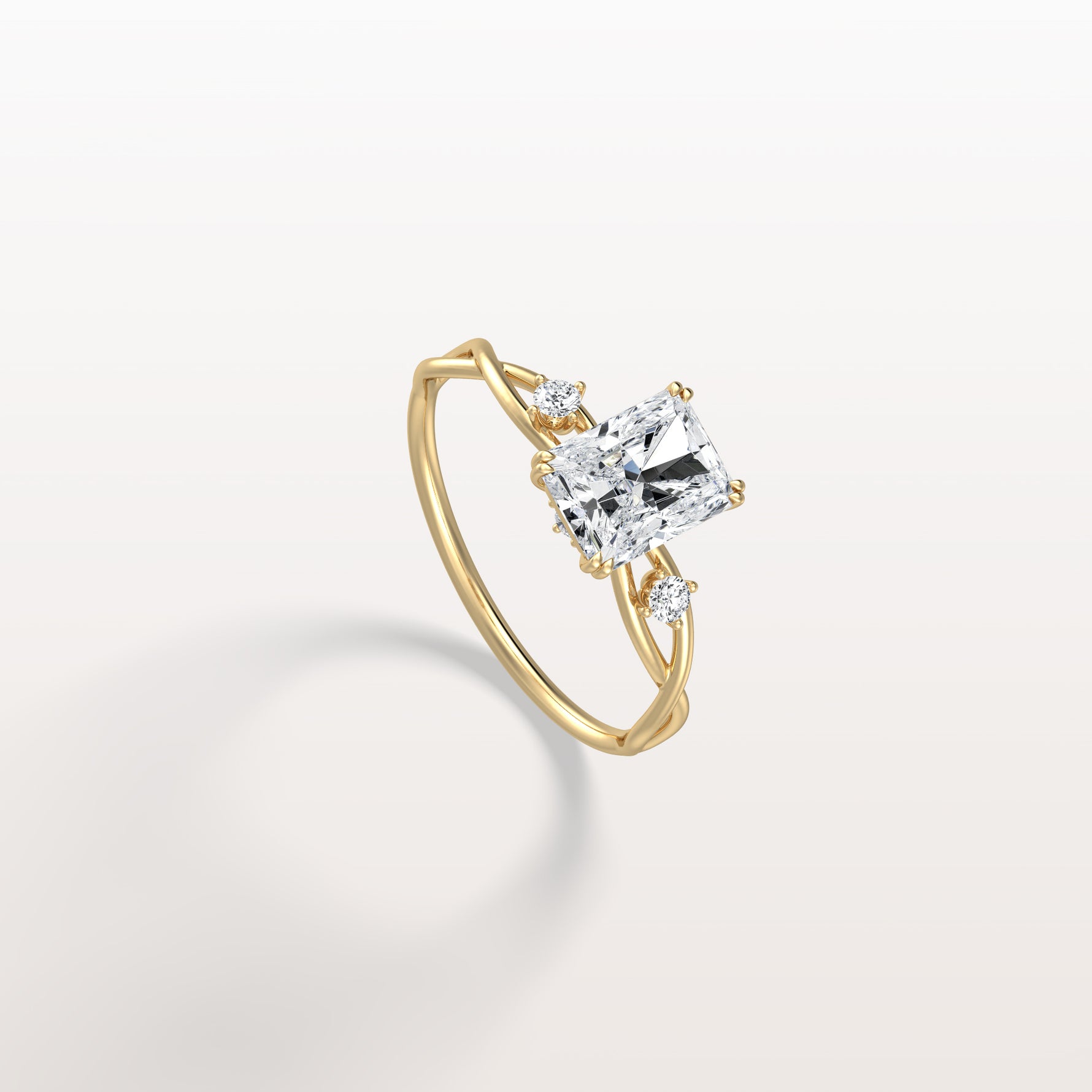 1CT Radiant Cut Lab Diamond Twisted Three Stones Engagement Ring - Rings