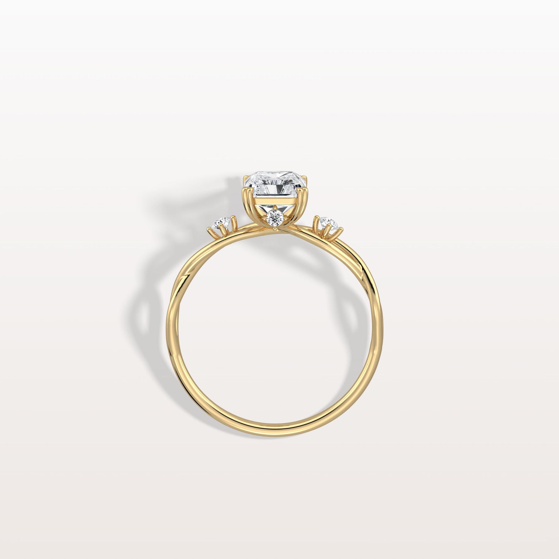 1CT Radiant Cut Lab Diamond Twisted Three Stones Engagement Ring - Rings