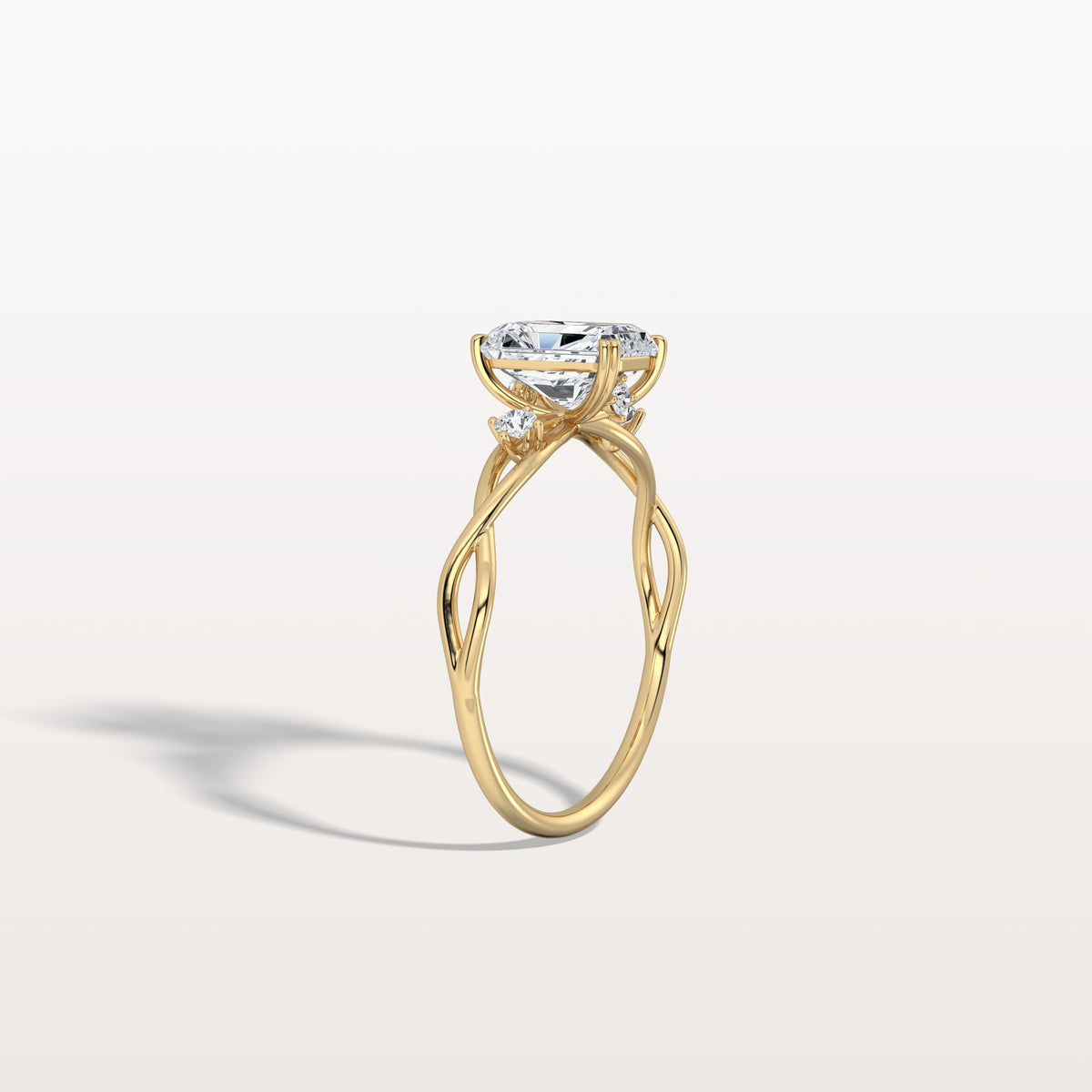 1CT Radiant Cut Lab Diamond Twisted Three Stones Engagement Ring - Rings