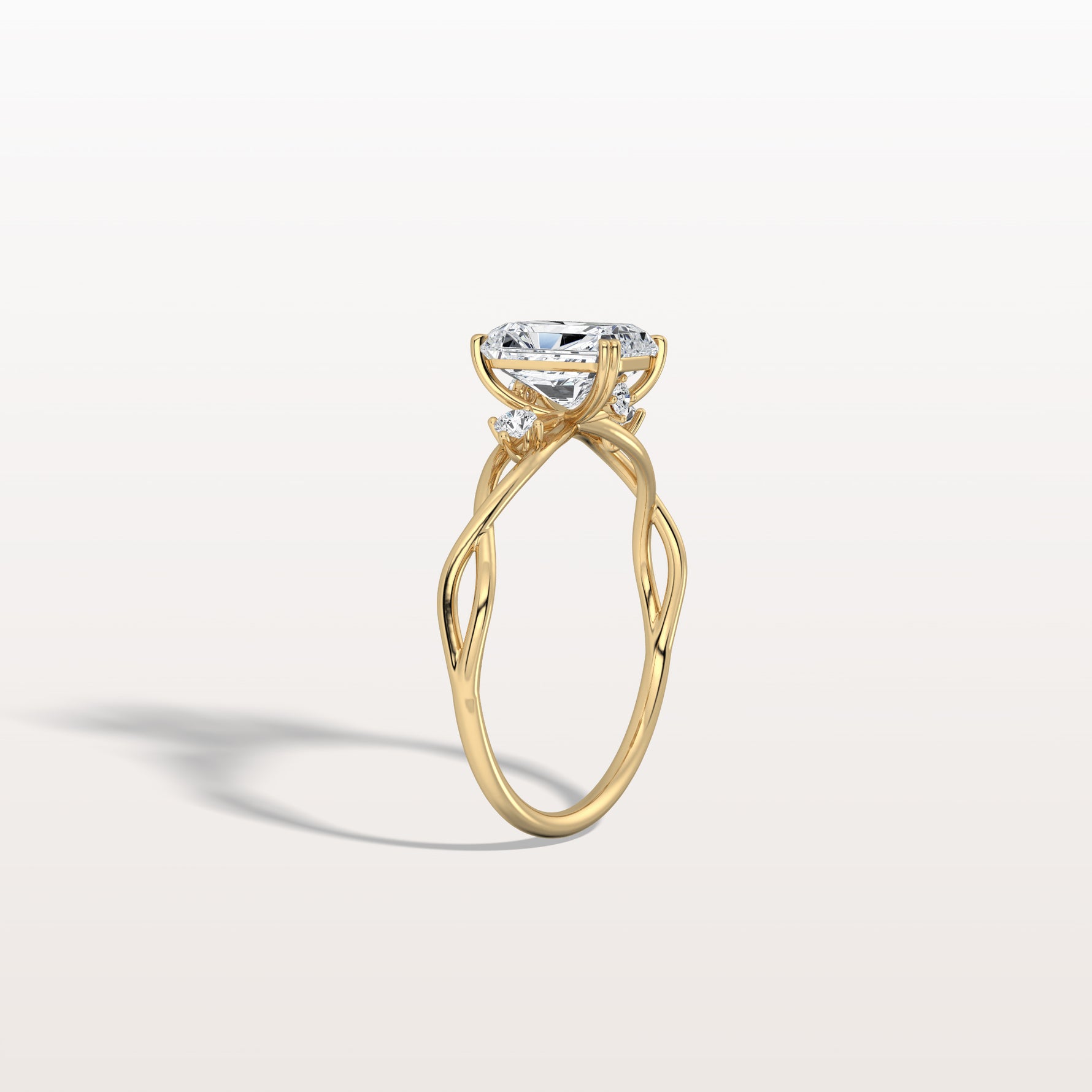1CT Radiant Cut Lab Diamond Twisted Three Stones Engagement Ring - Rings