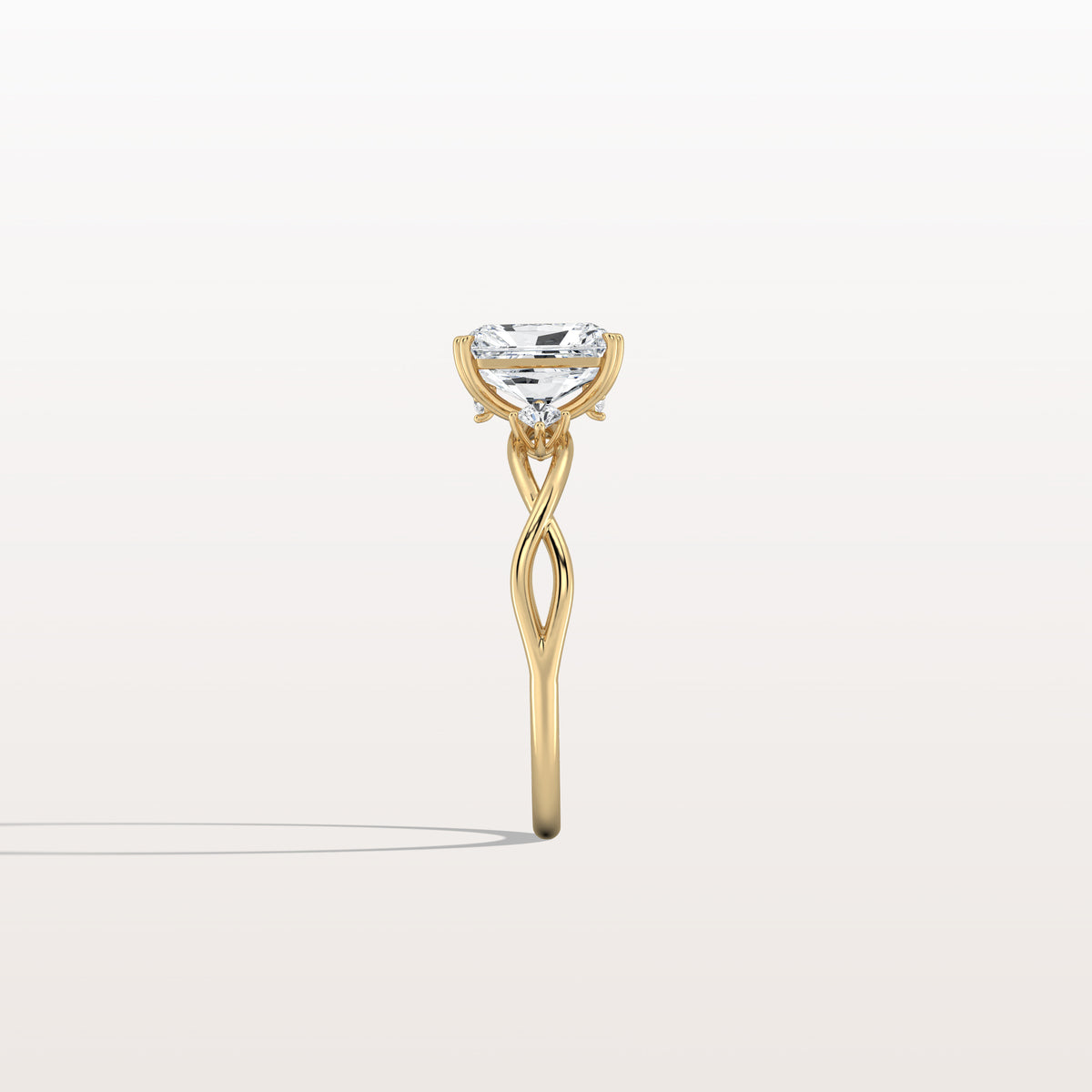 1CT Radiant Cut Lab Diamond Twisted Three Stones Engagement Ring - Rings
