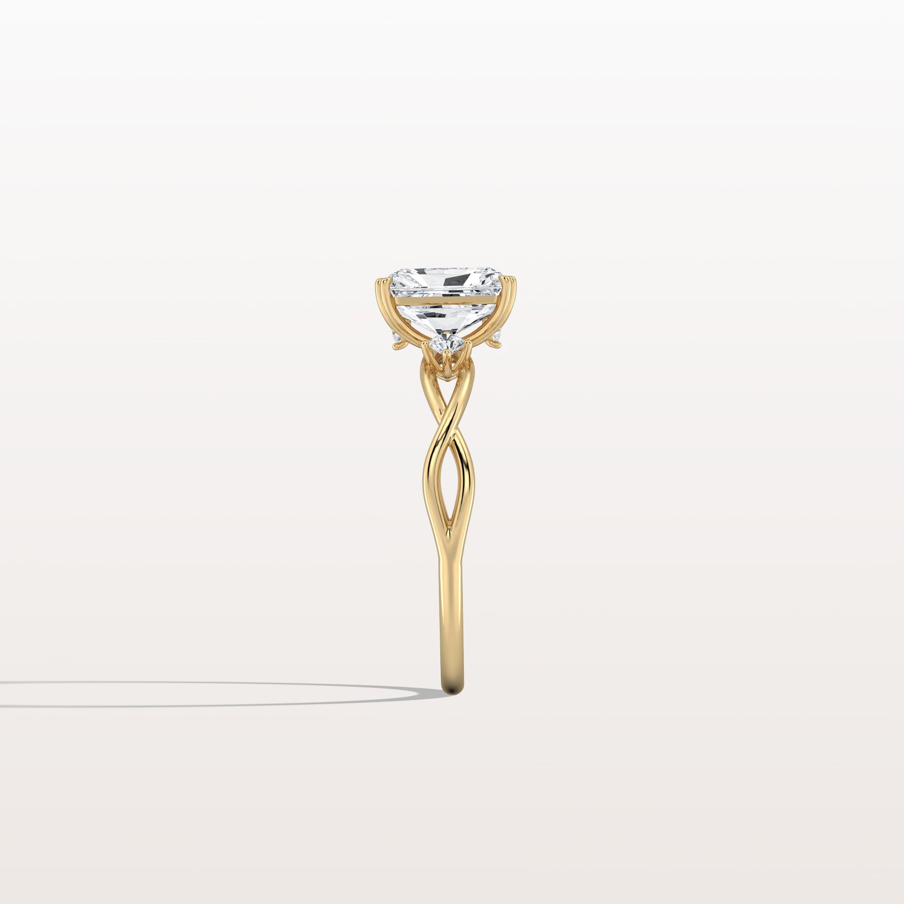 1CT Radiant Cut Lab Diamond Twisted Three Stones Engagement Ring - Rings